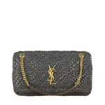YSL Black Raffia Leather Trim Jamie Chain Shoulder Bag