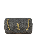 YSL Black Raffia Leather Trim Jamie Chain Shoulder Bag