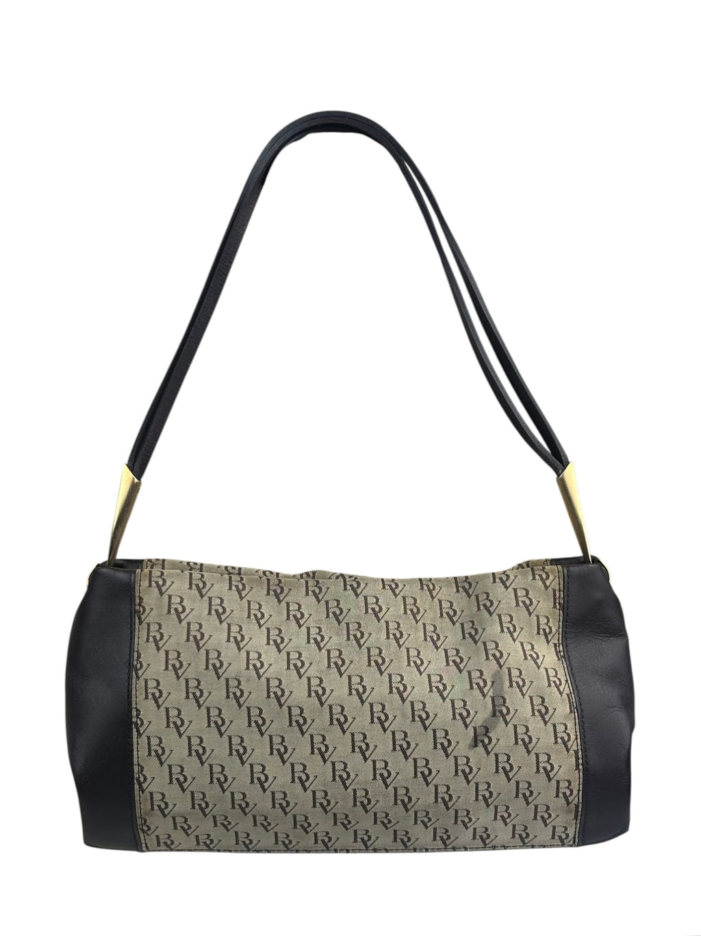 Bottega Veneta Brown/Beige Leather Trim Monogram Shoulder Bag