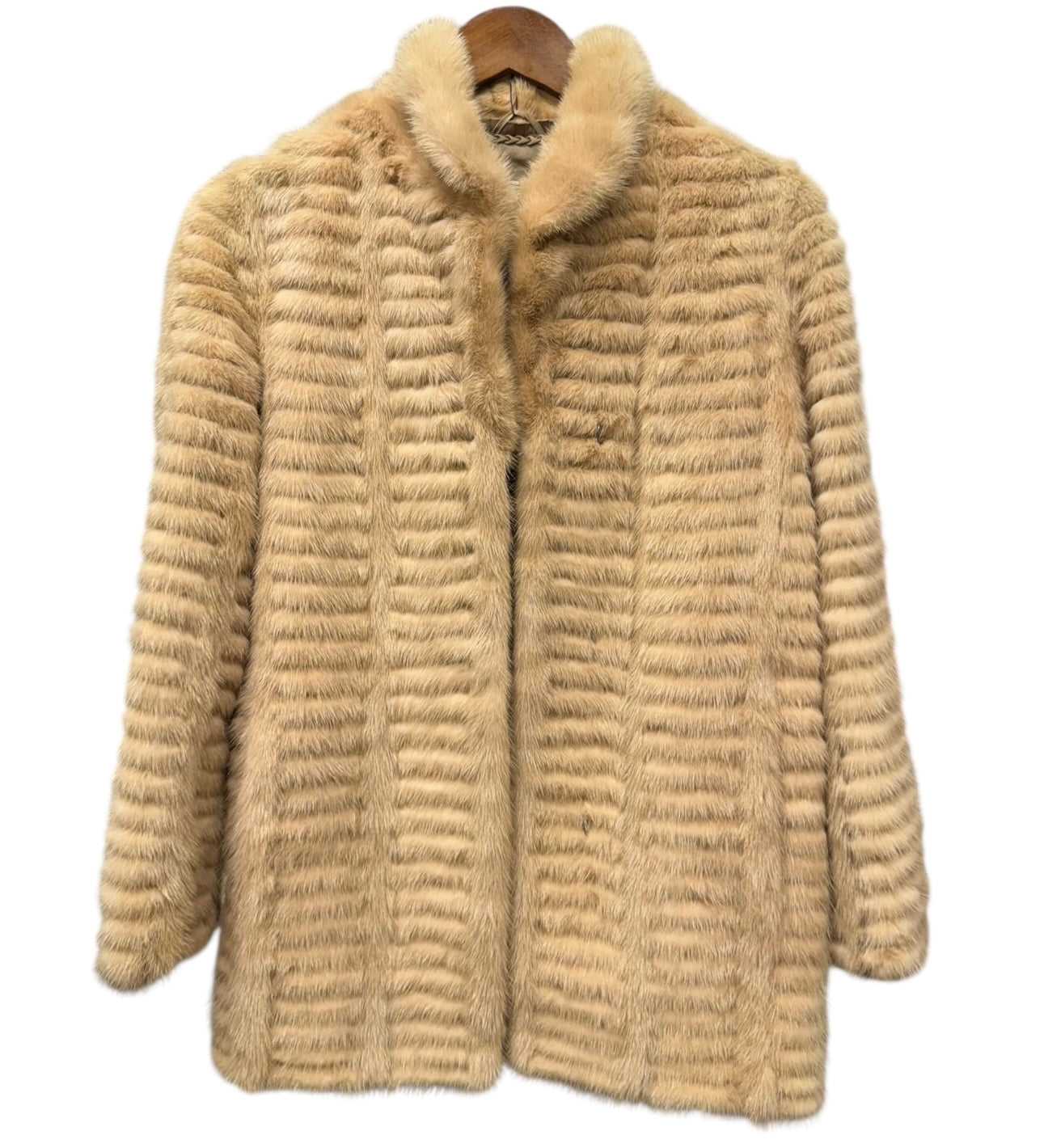 Vintage Beige Horizontal Striped Mink Fur Coat