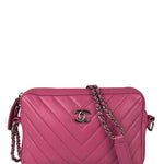 Chanel Pink Chevron Leather Promenade Chain Shoulder Bag 2018