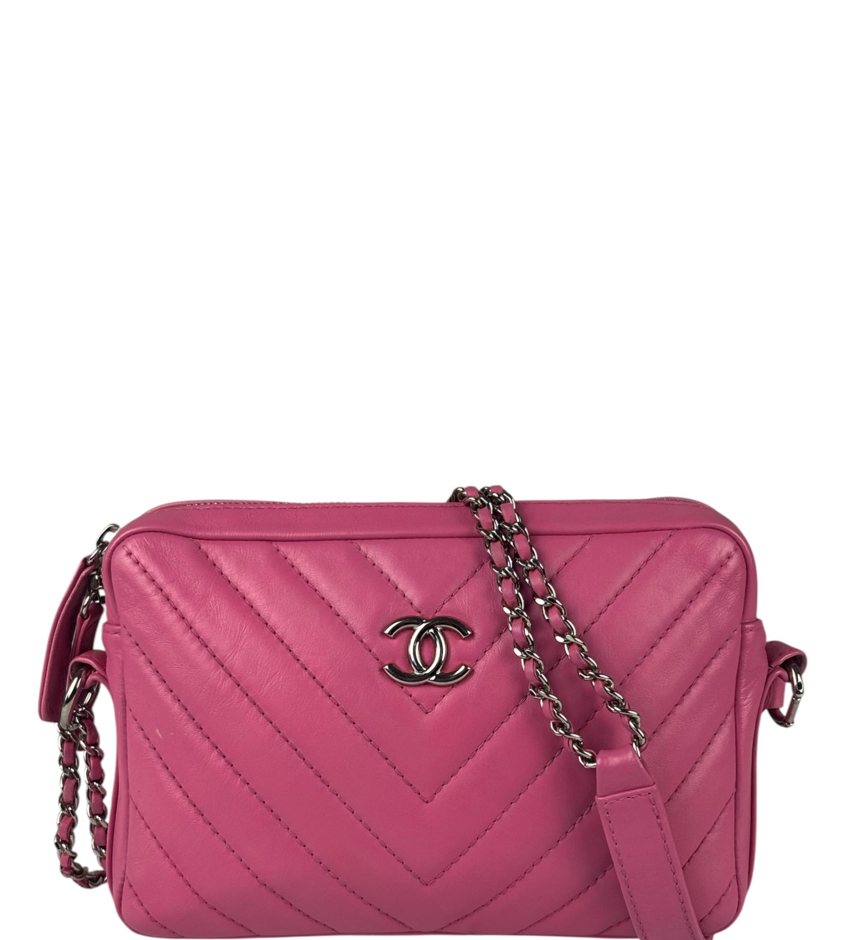 Chanel Pink Chevron Leather Promenade Chain Shoulder Bag 2018