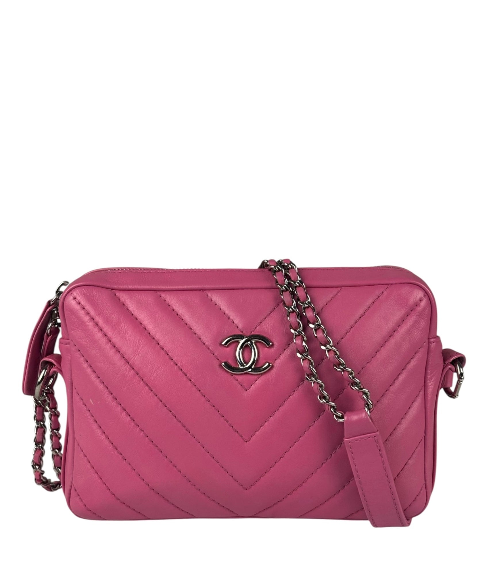 Chanel Pink Chevron Leather Promenade Chain Shoulder Bag 2018