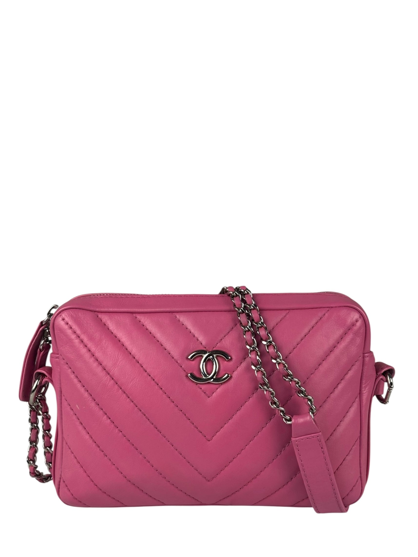 Chanel Pink Chevron Leather Promenade Chain Shoulder Bag 2018