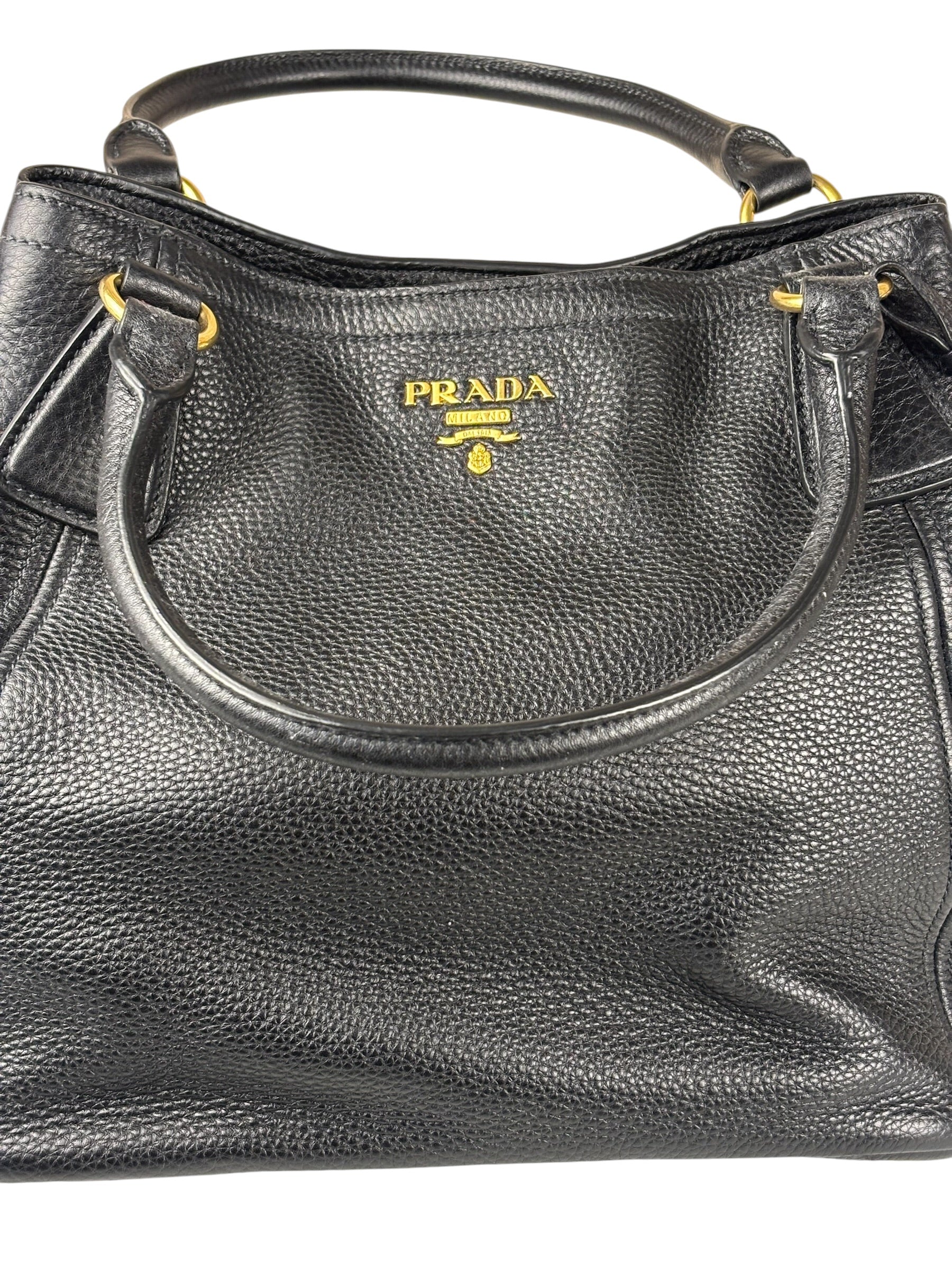 Prada Black Leather Vitello Daino 2Way Handbag