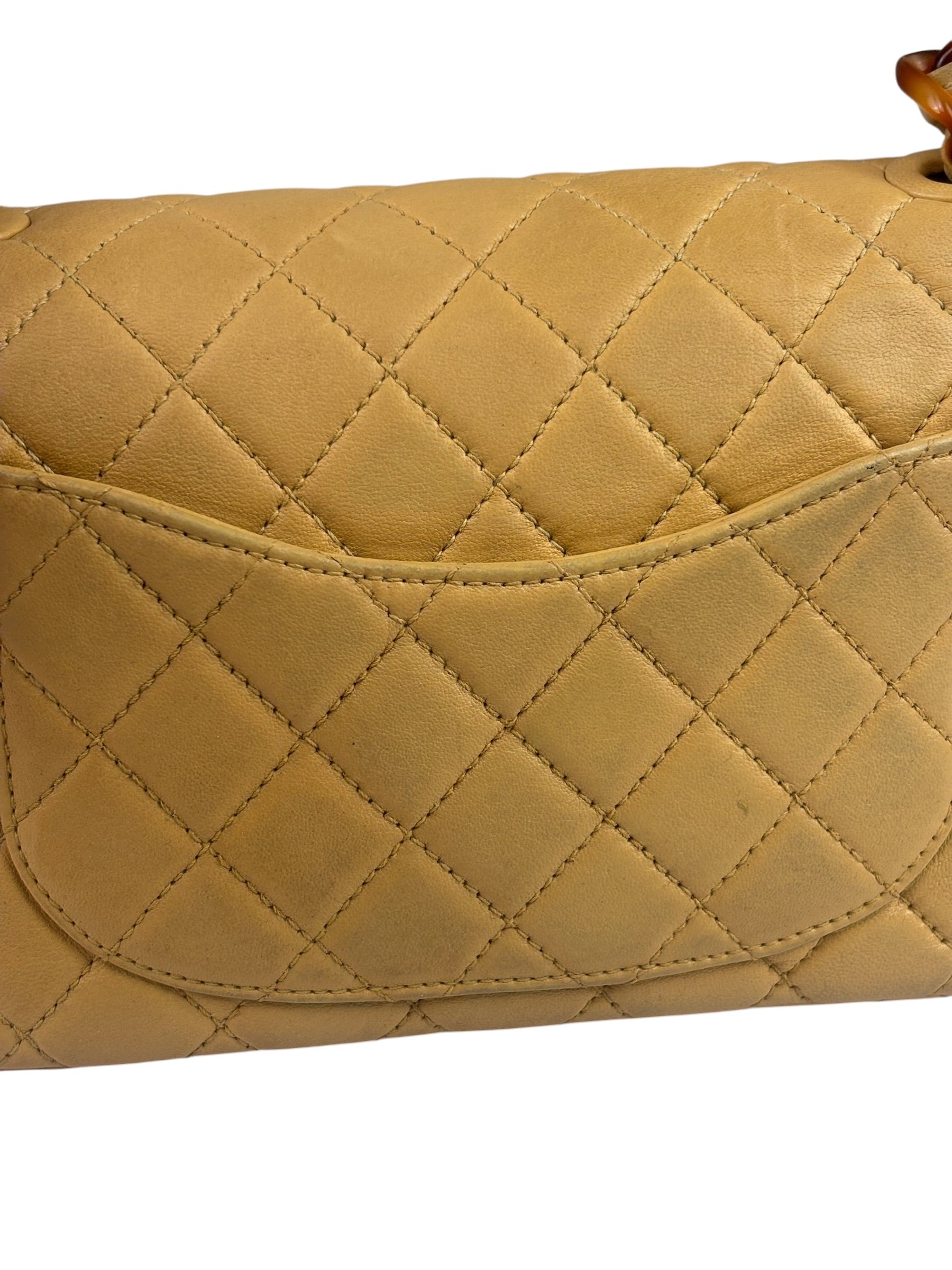 Chanel Beige Quilted Lambskin Tortoiseshell Chain Flap 1996
