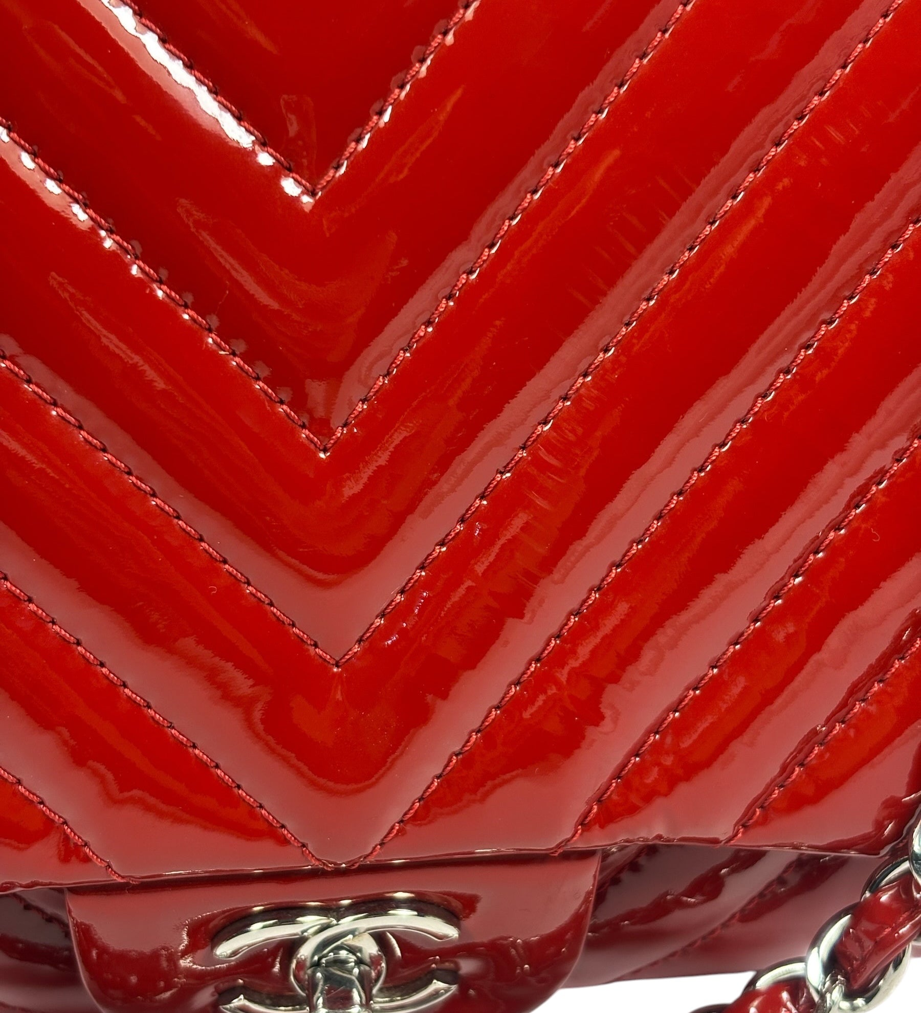 Chanel Red Patent Leather Chevron Jumbo Flap Bag 2009