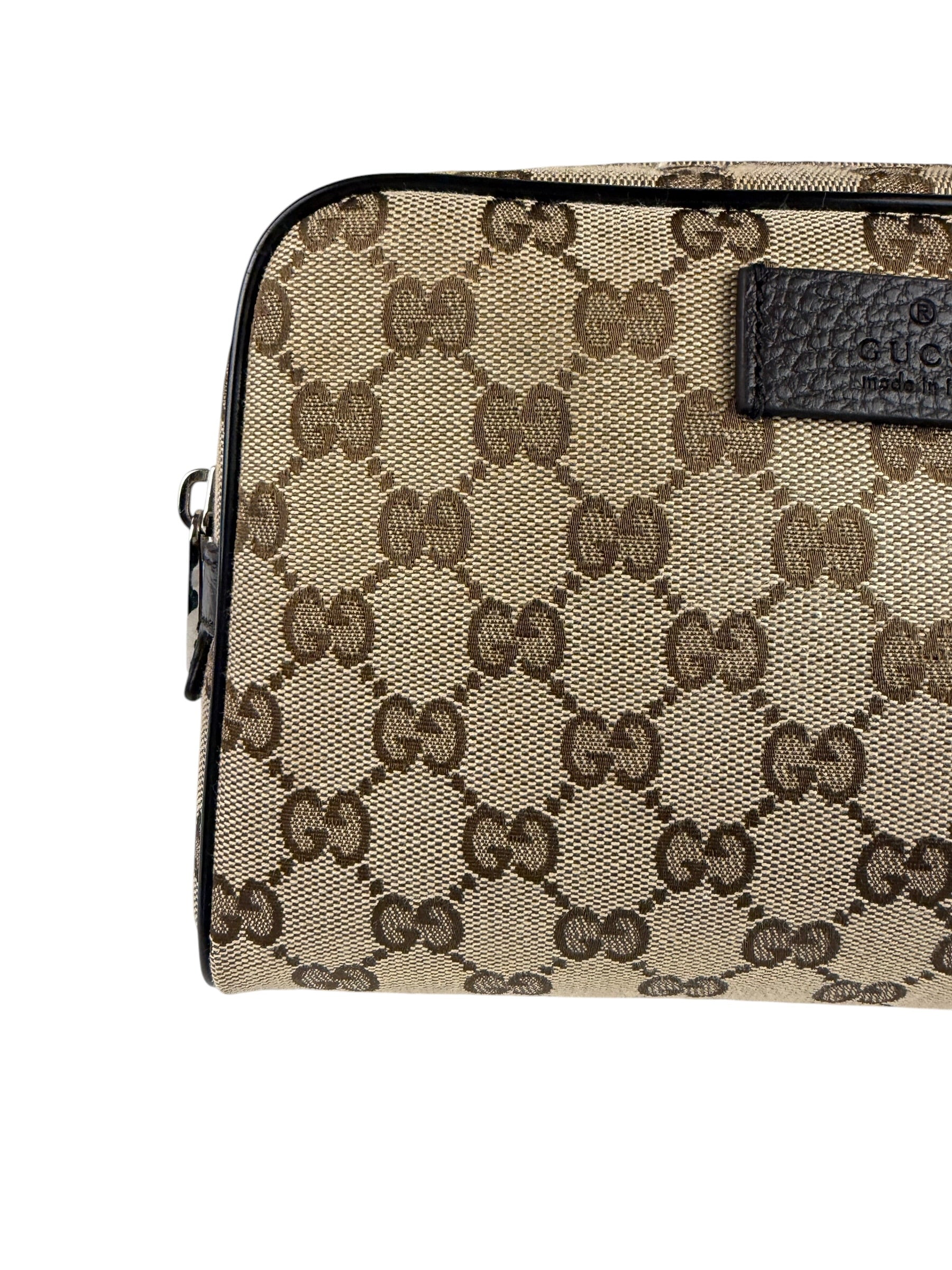 Gucci Brown Leather Trim GG Canvas Belt Bag