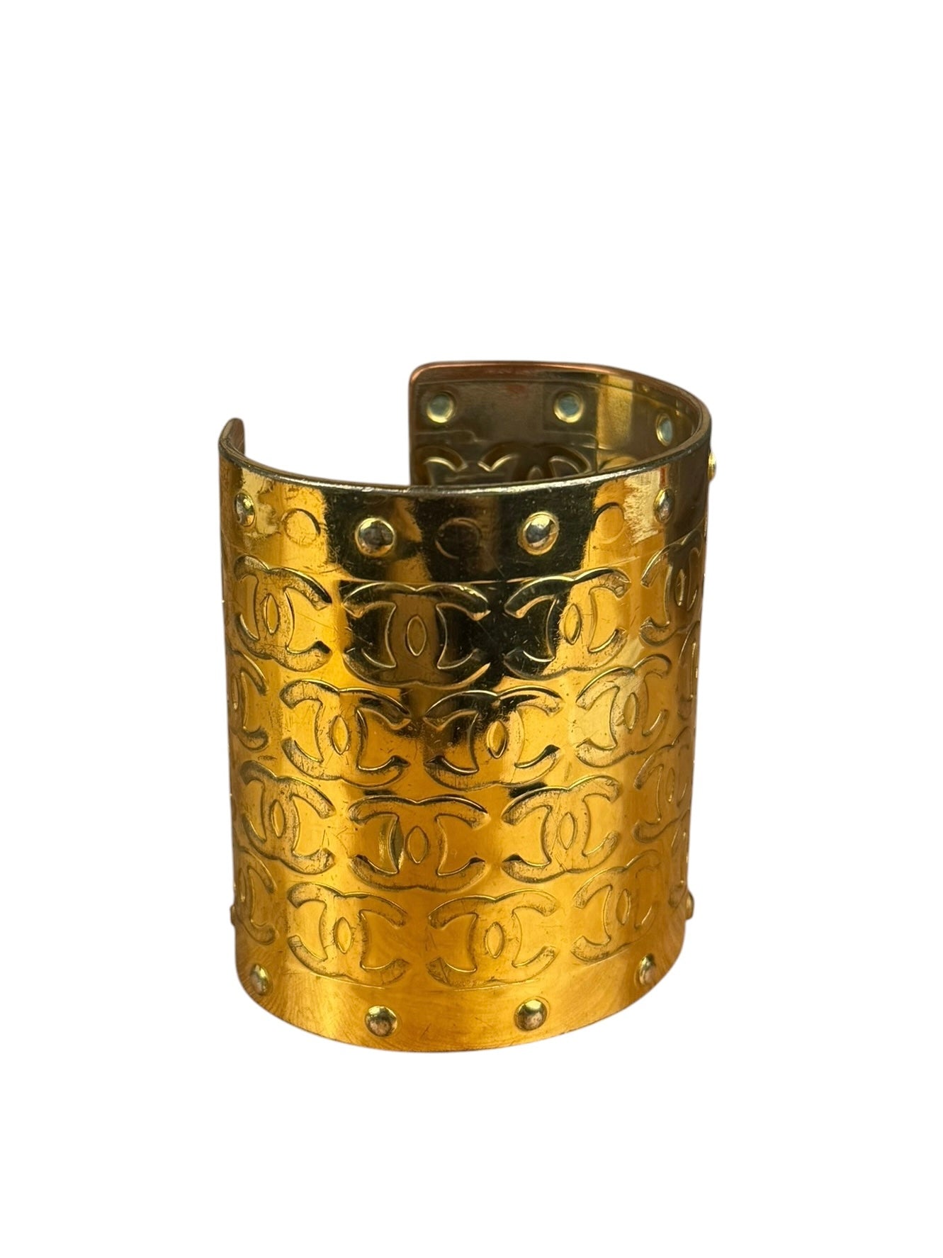 Chanel Vintage Gold CC Print Cuff Bracelet