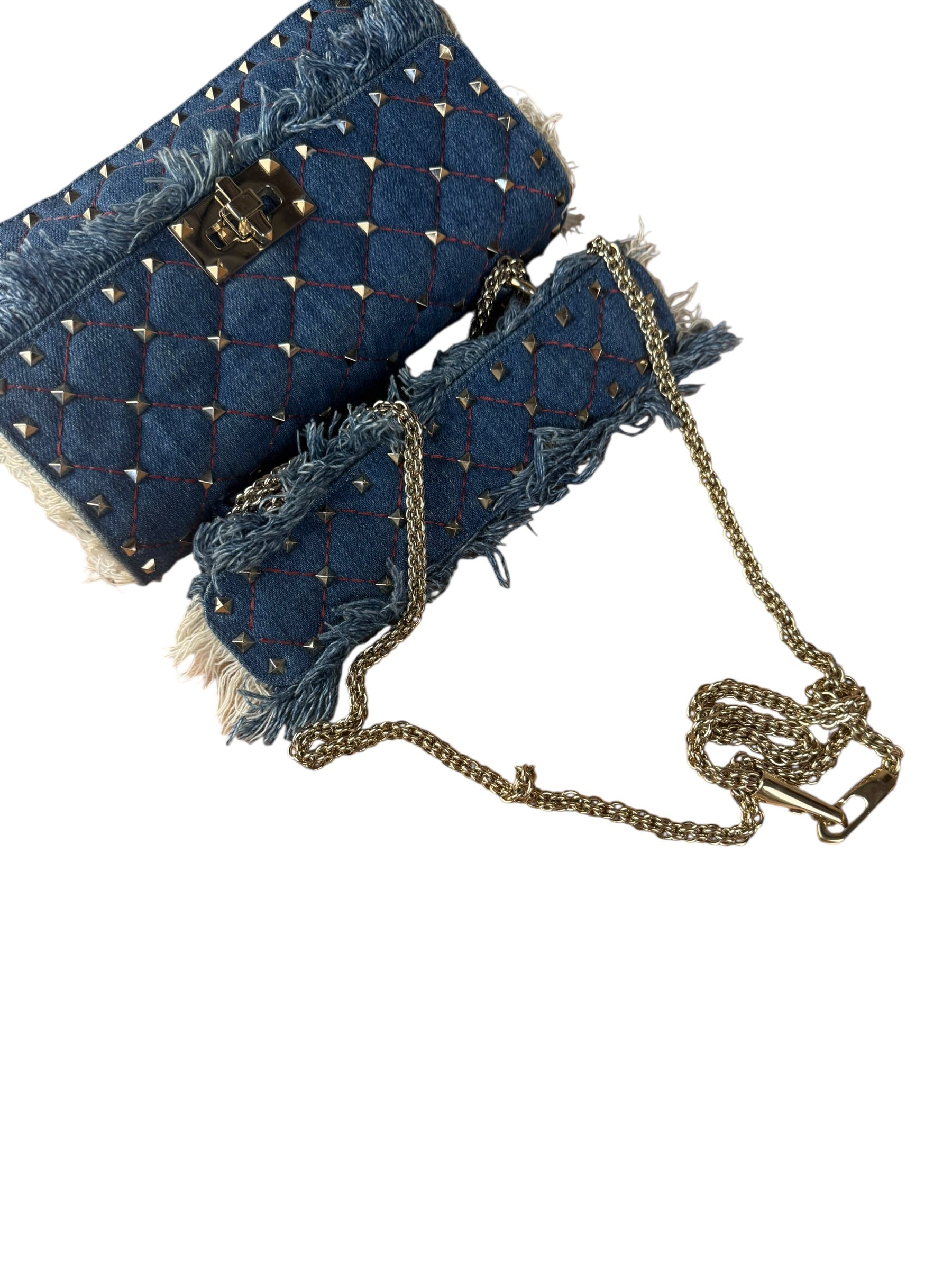 Valentino Garavani Denim Rockstud Spike Shoulder Bag