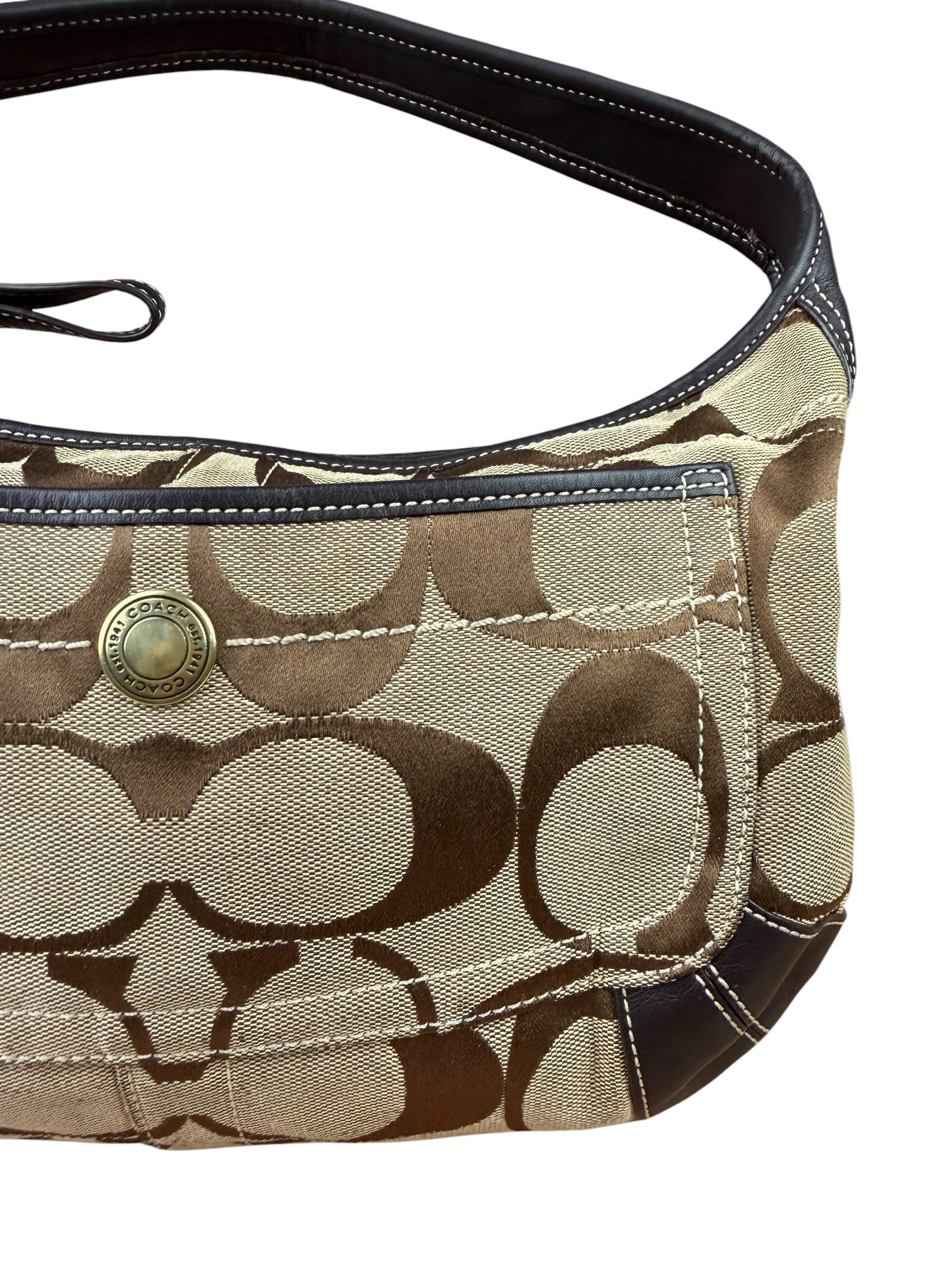 Coach Brown Leather Trim Signature Ergo Hobo Bag