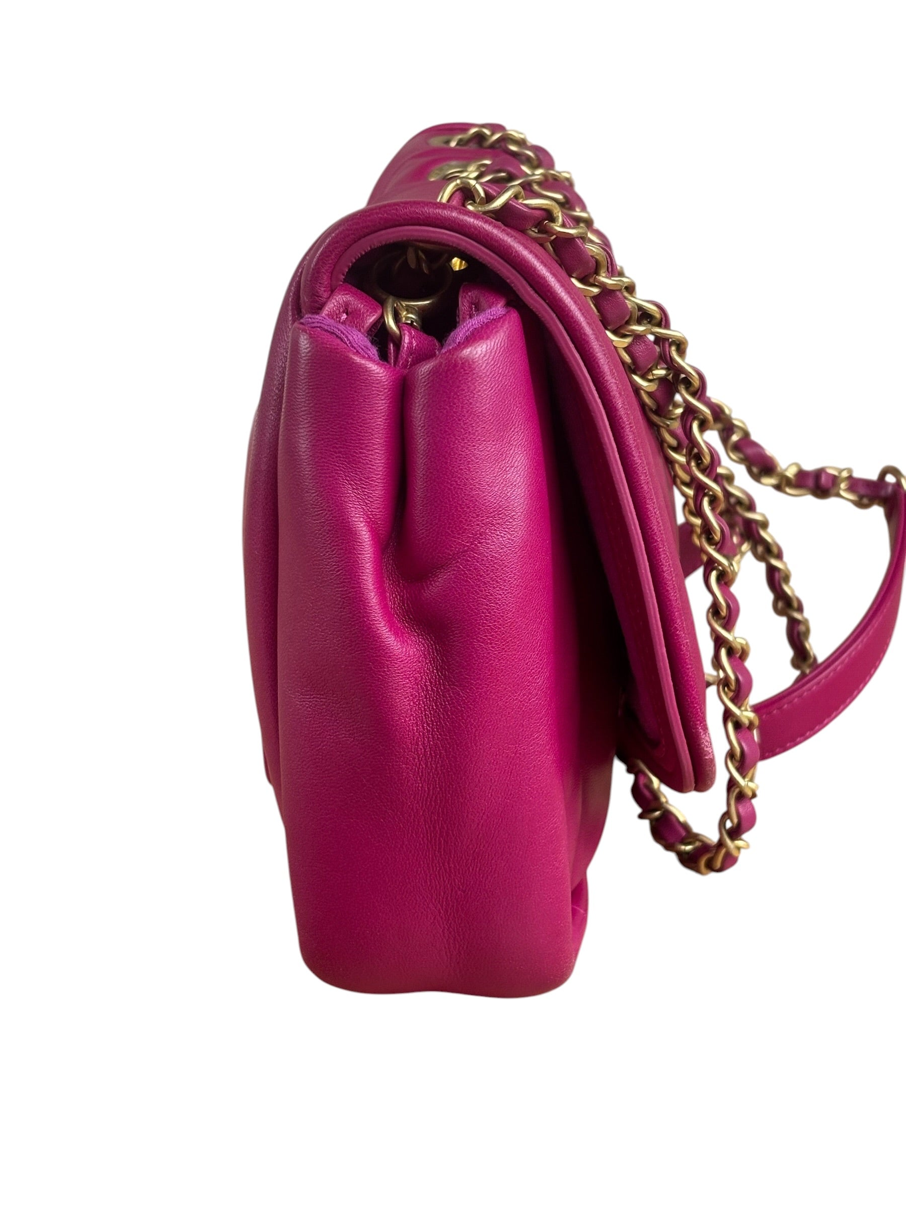 Chanel Fuchsia Pink Leather Puffy Flap Bag 2019