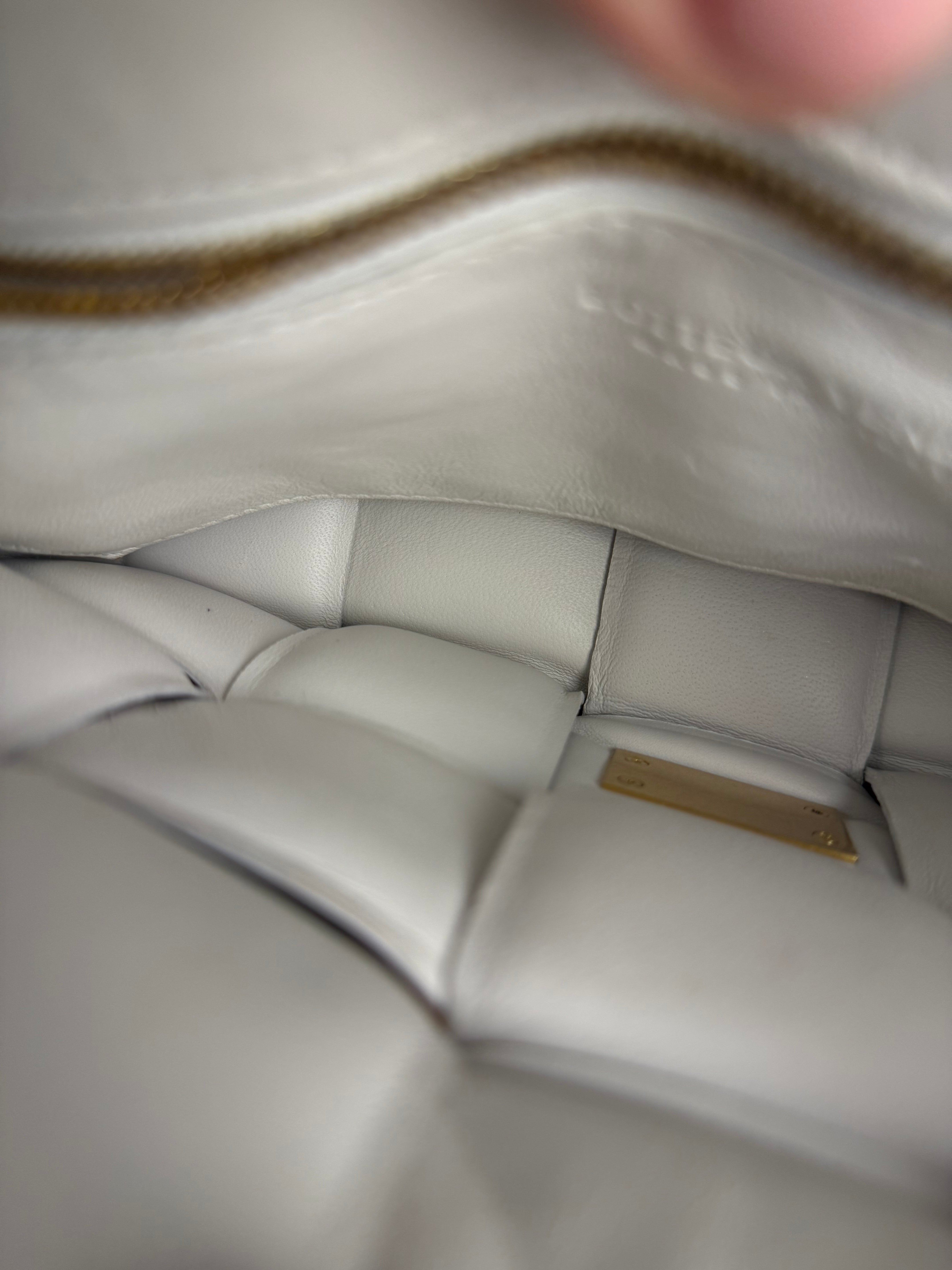 Bottega Veneta White Leather Padded Cassette Chain Bag