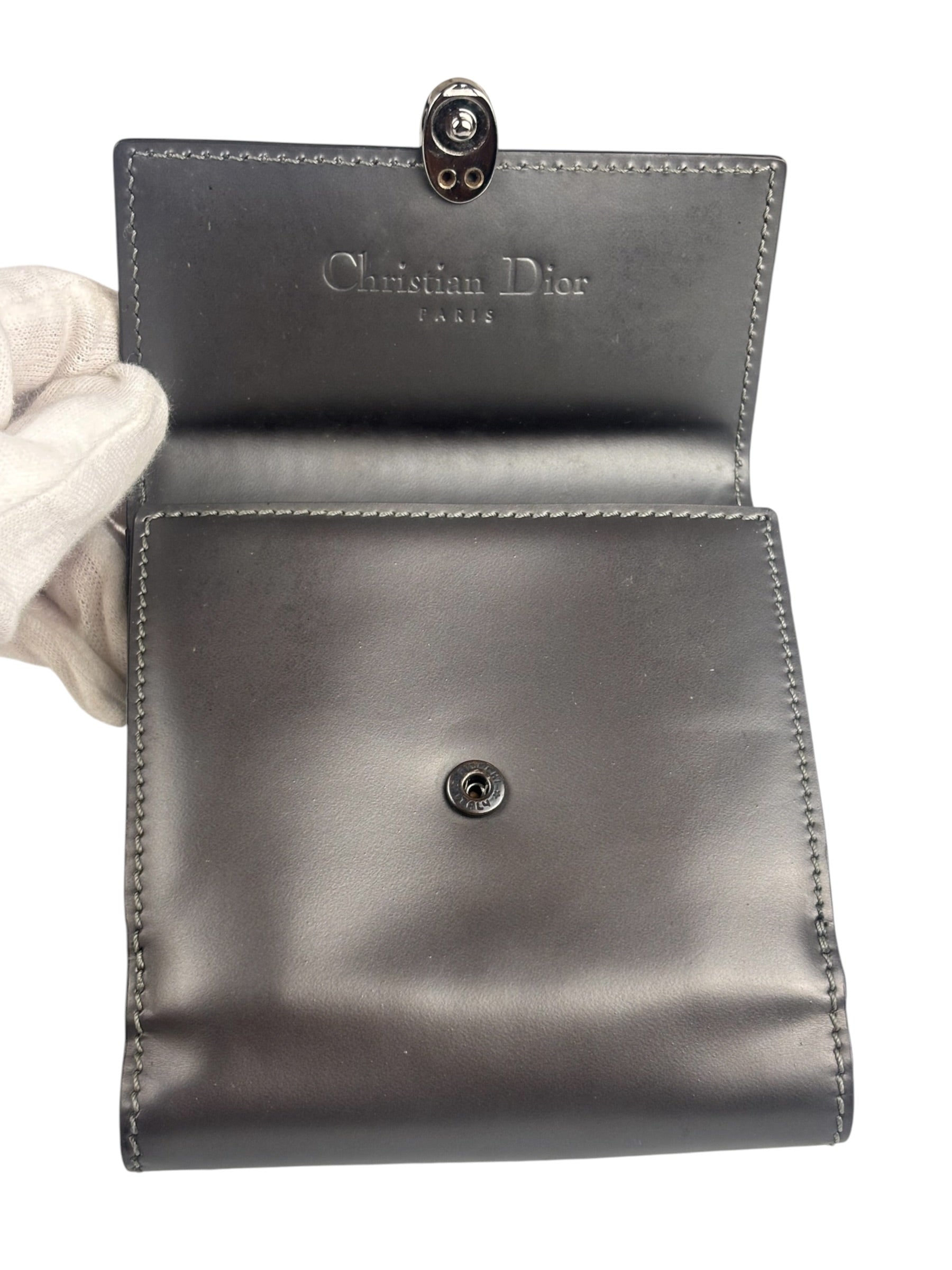Christian Dior Vintage Patent Leather Gray Bi-Fold Wallet