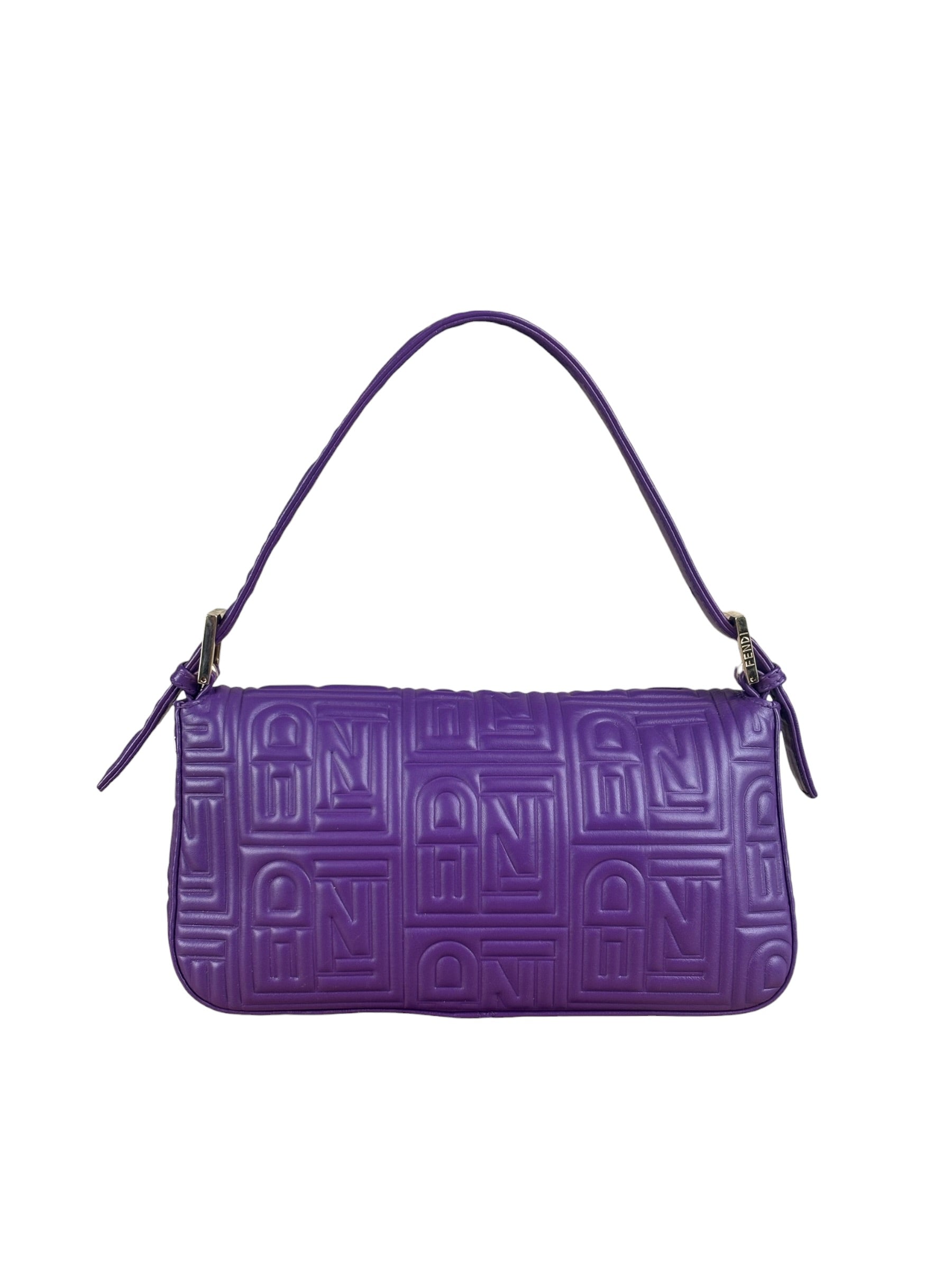 Fendi Purple Nappa Leather Medium Logo Embossed Baguette