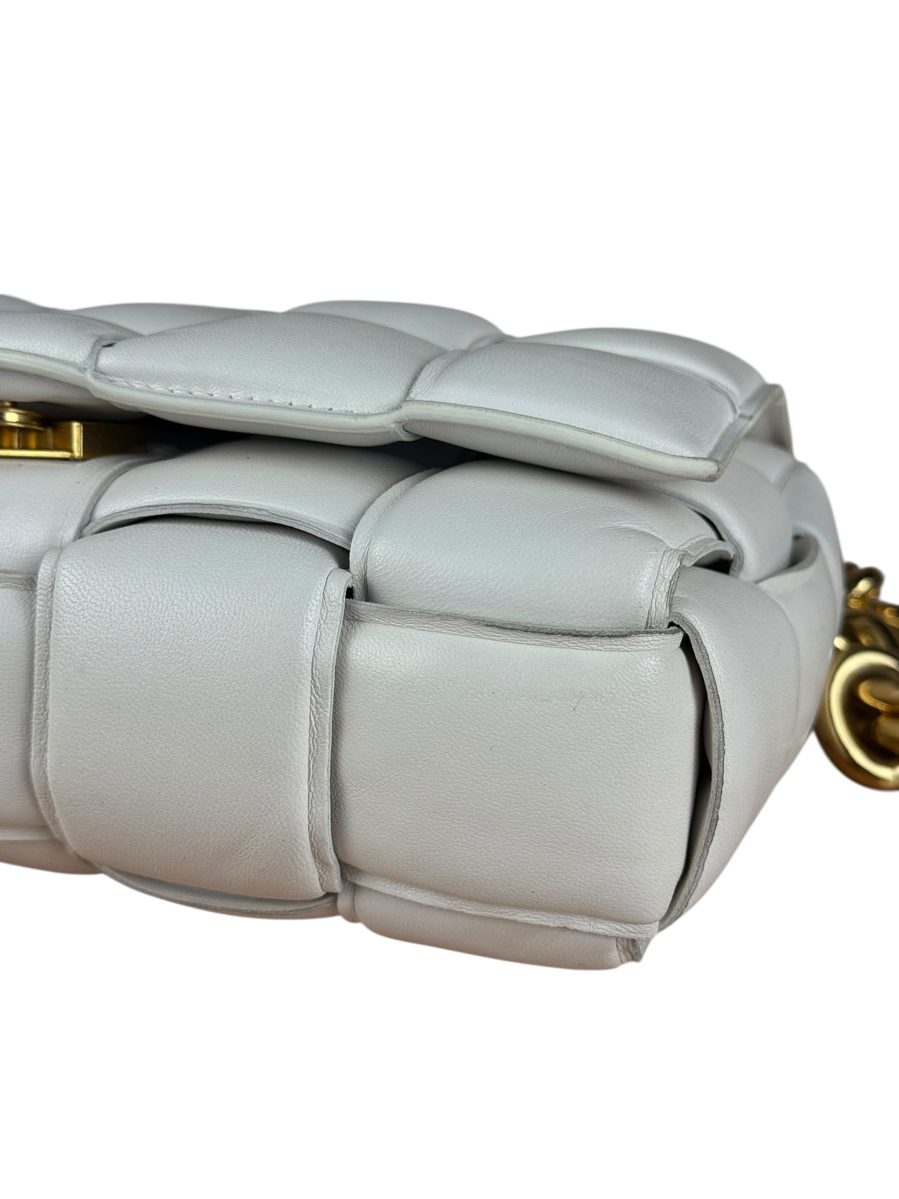 Bottega Veneta White Leather Padded Cassette Chain Bag