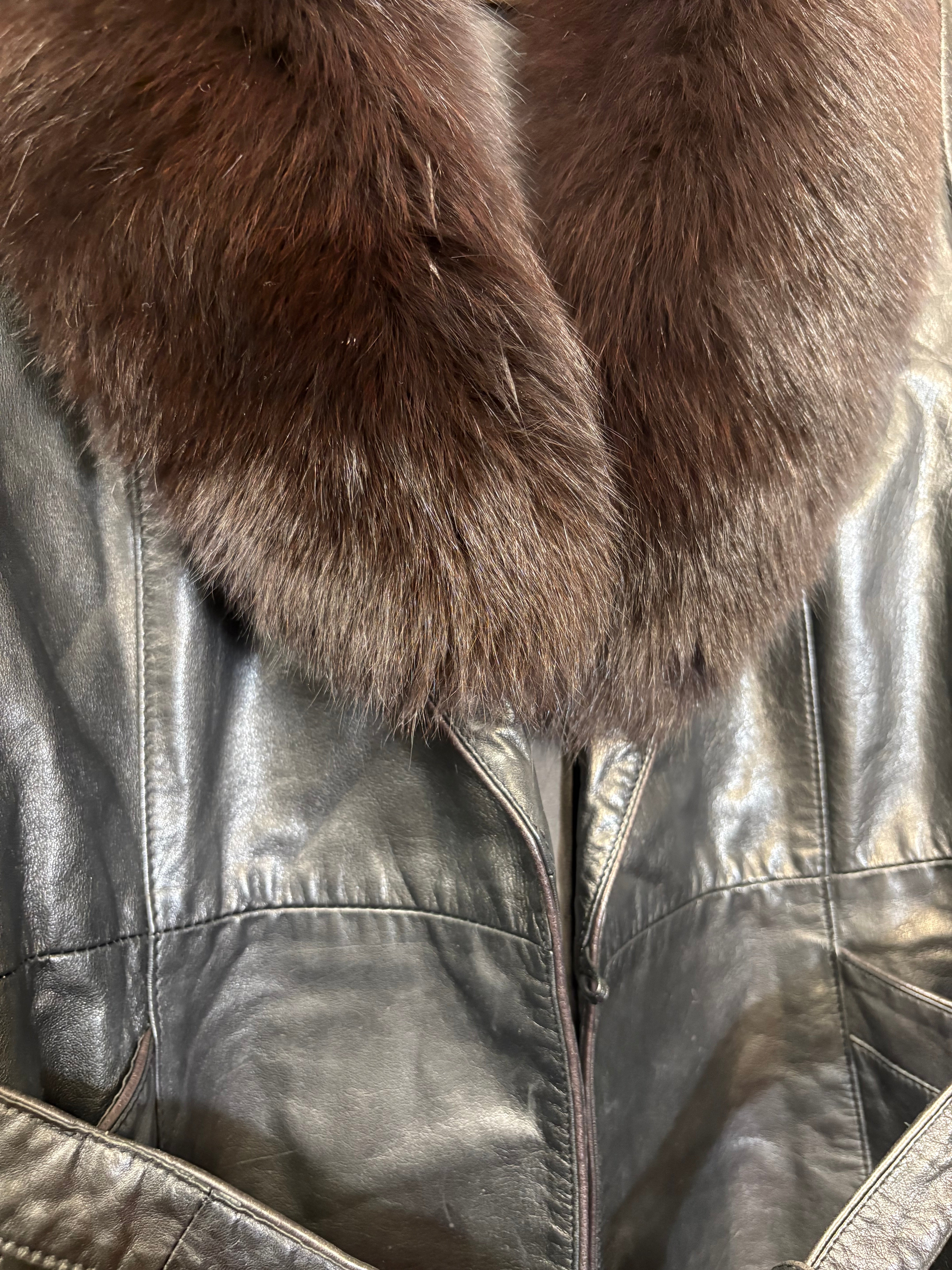 Vintage Leather Fur Lined Trench Coat