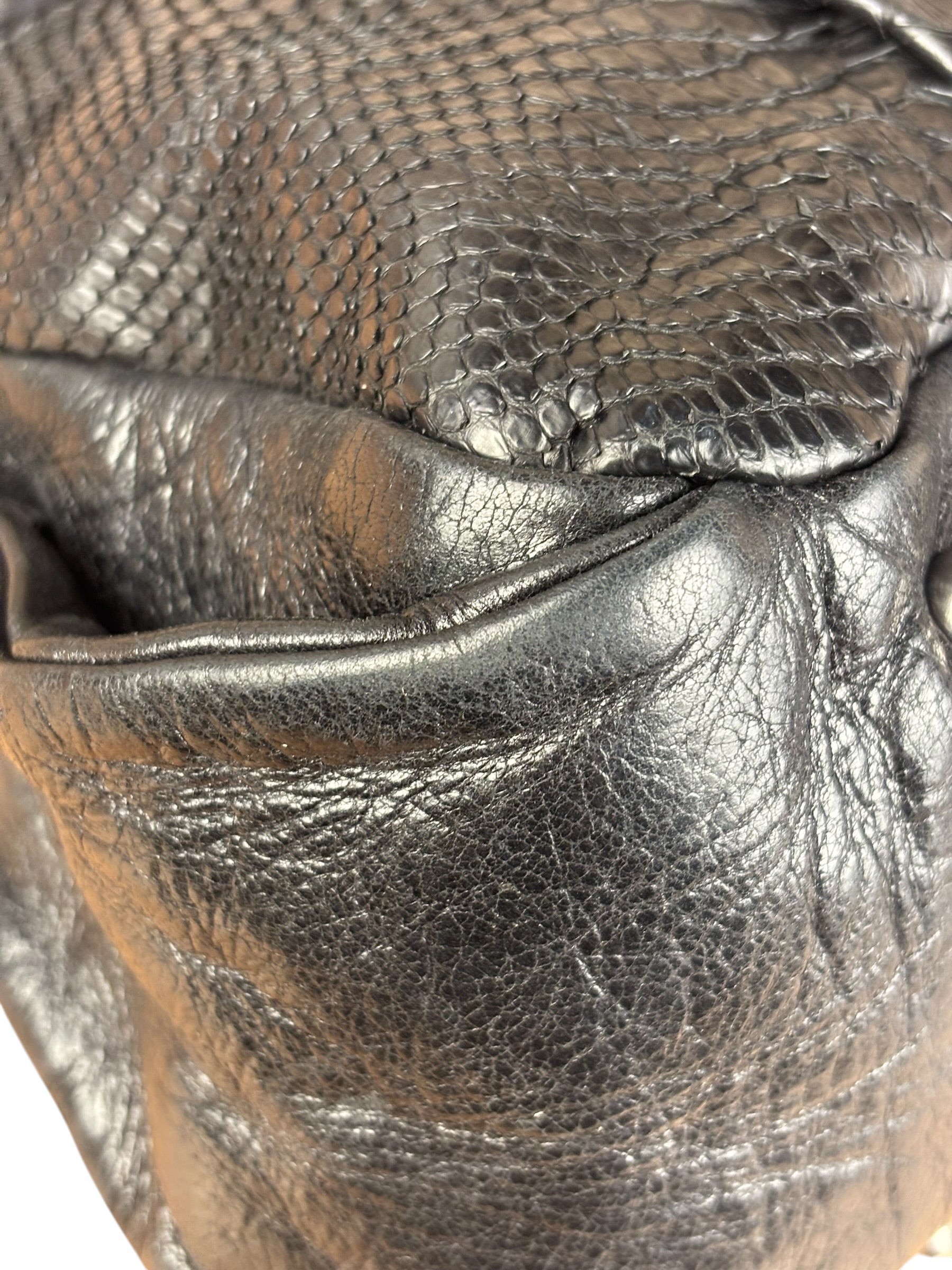 Chloé Vintage Black Leather Python Silverado Shoulder Bag