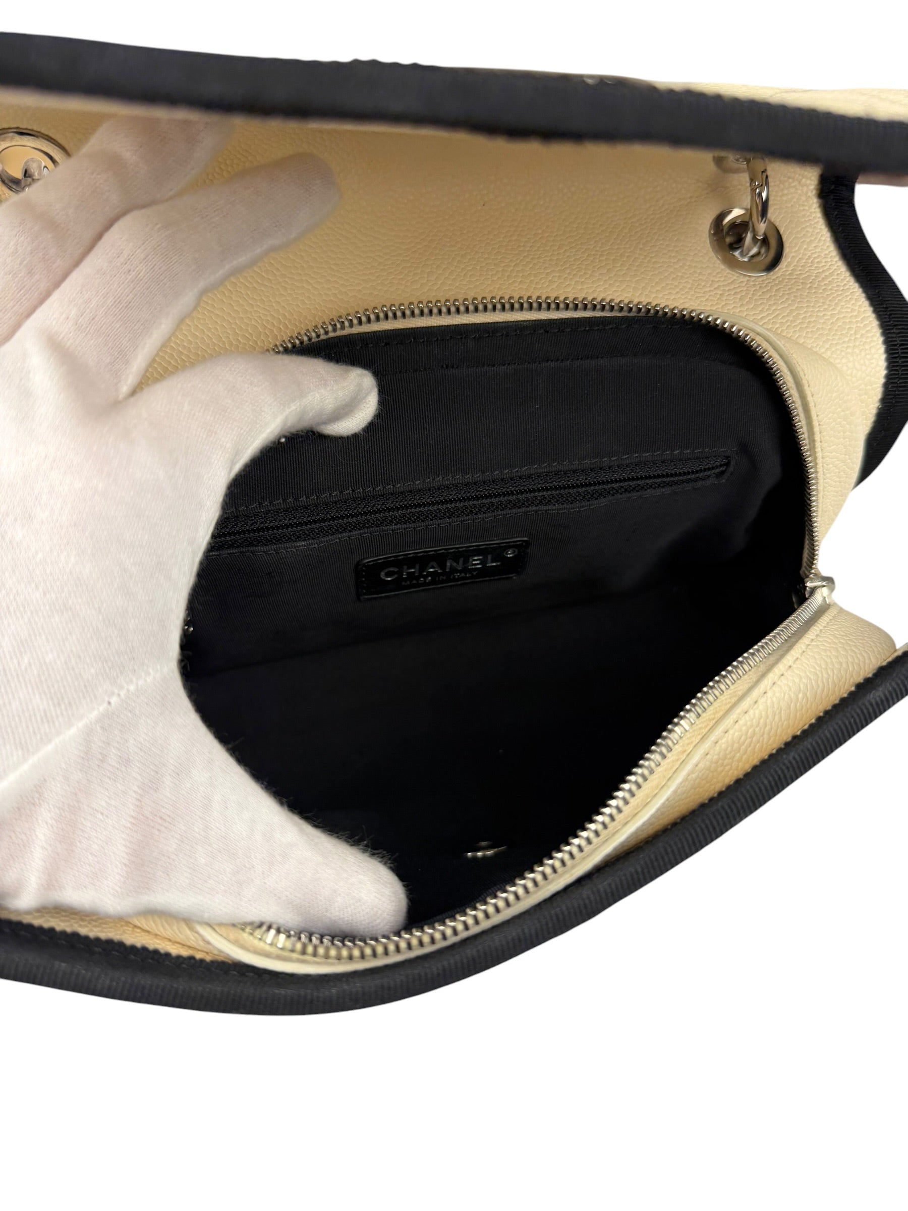 Chanel White Caviar Quilted Top Handle Flap Bag 2018