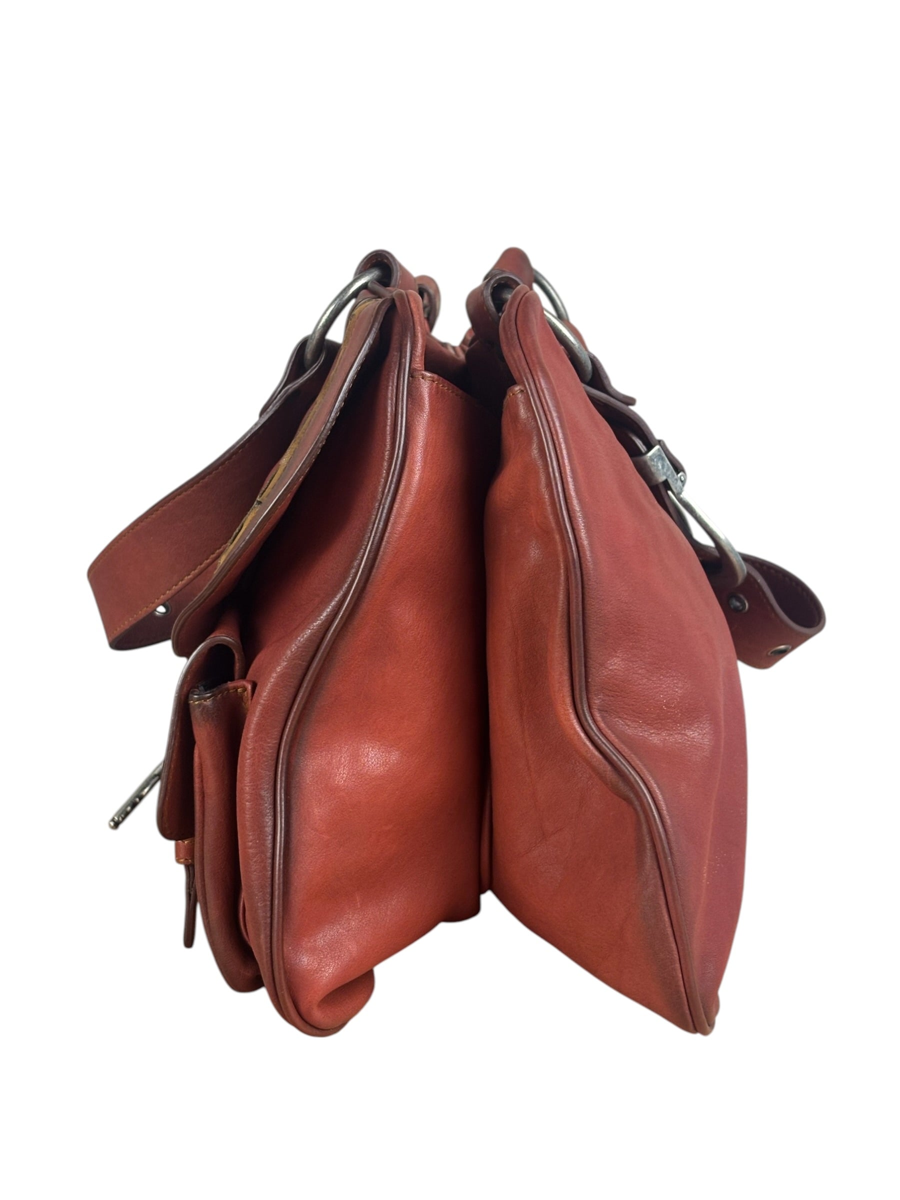 Christian Dior Burgundy Leather Gaucho Saddle Large Shoulder Bag