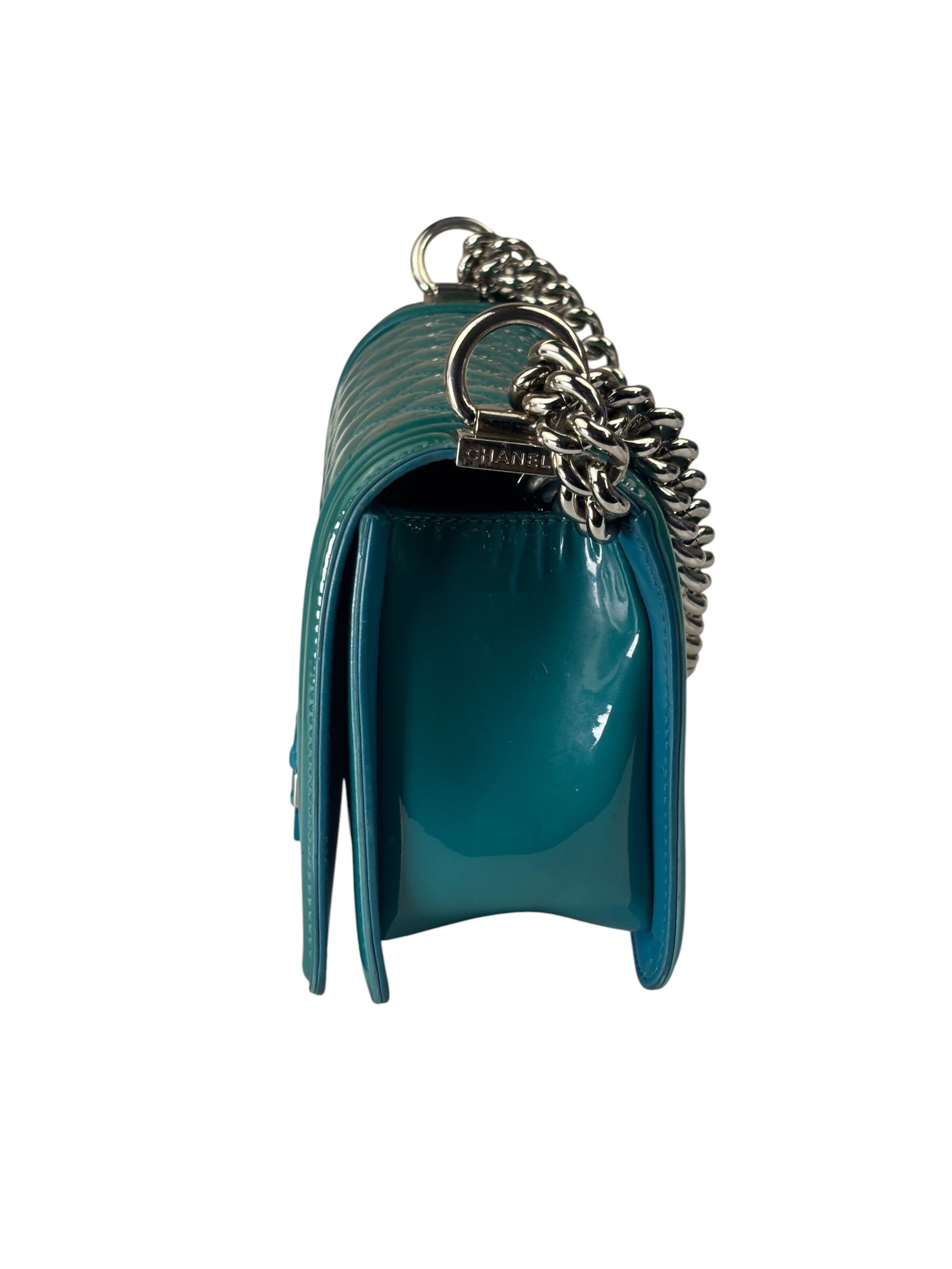 Chanel Teal Quilted Patent Leather Boy Flap Bag 2014