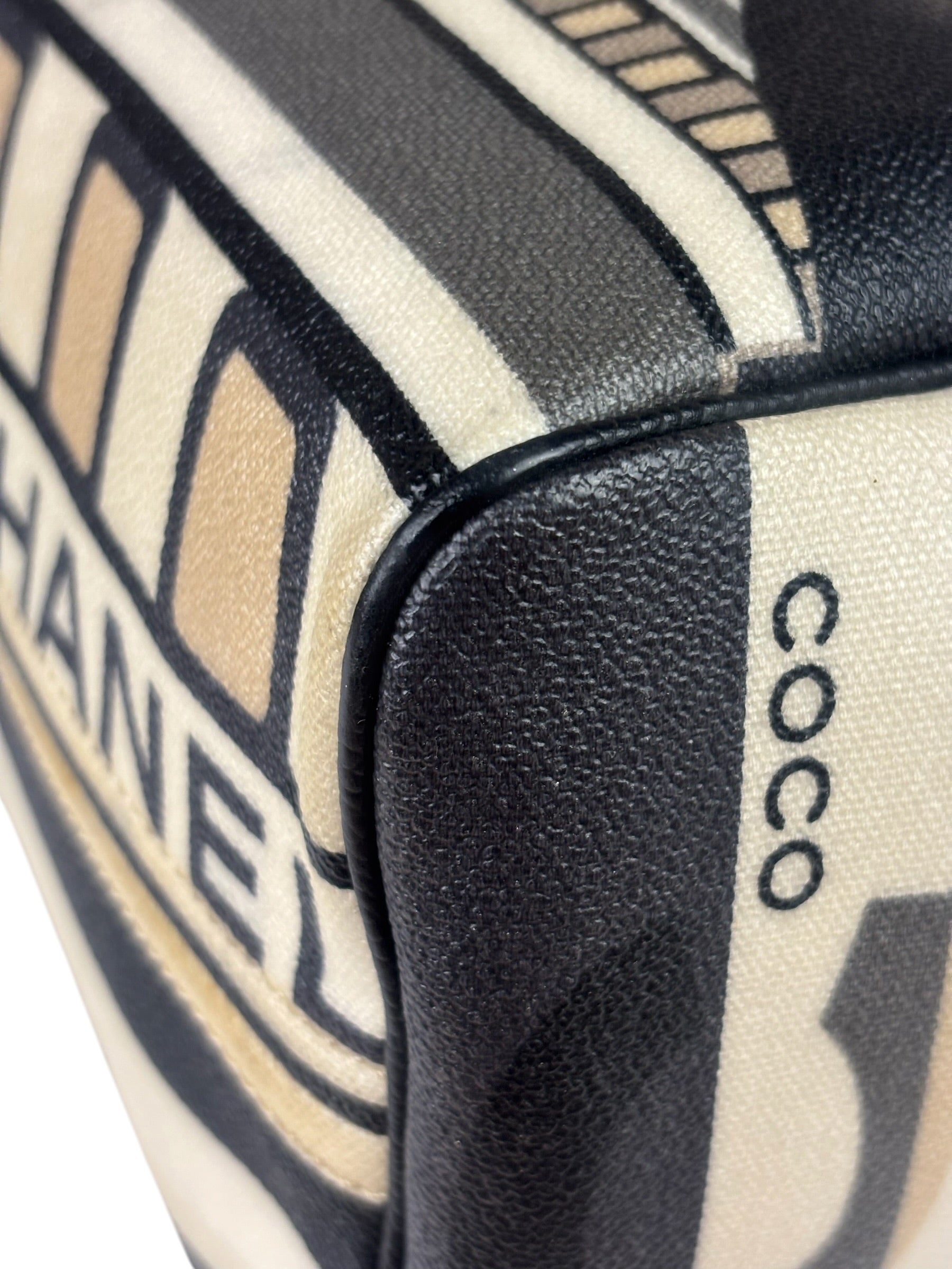 Chanel Cream Leather Coated Canvas Le Train Boston Bag 2006