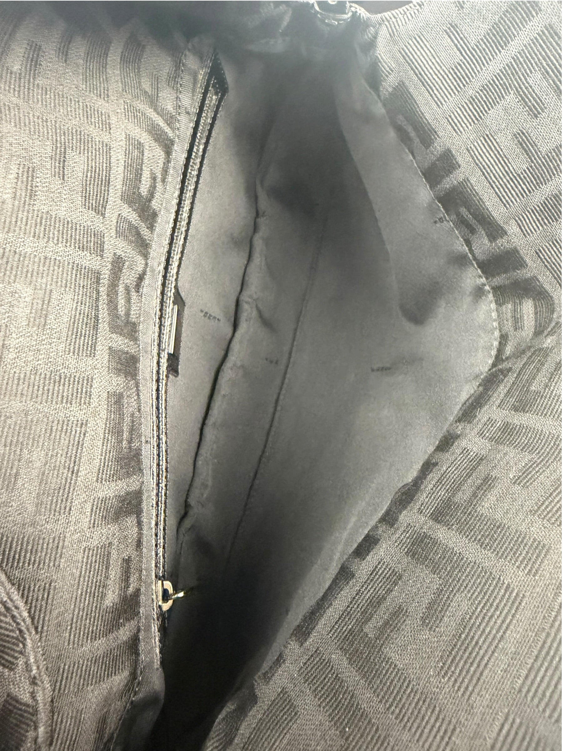 Fendi Black Leather Trim Zucca Mamma Baguette