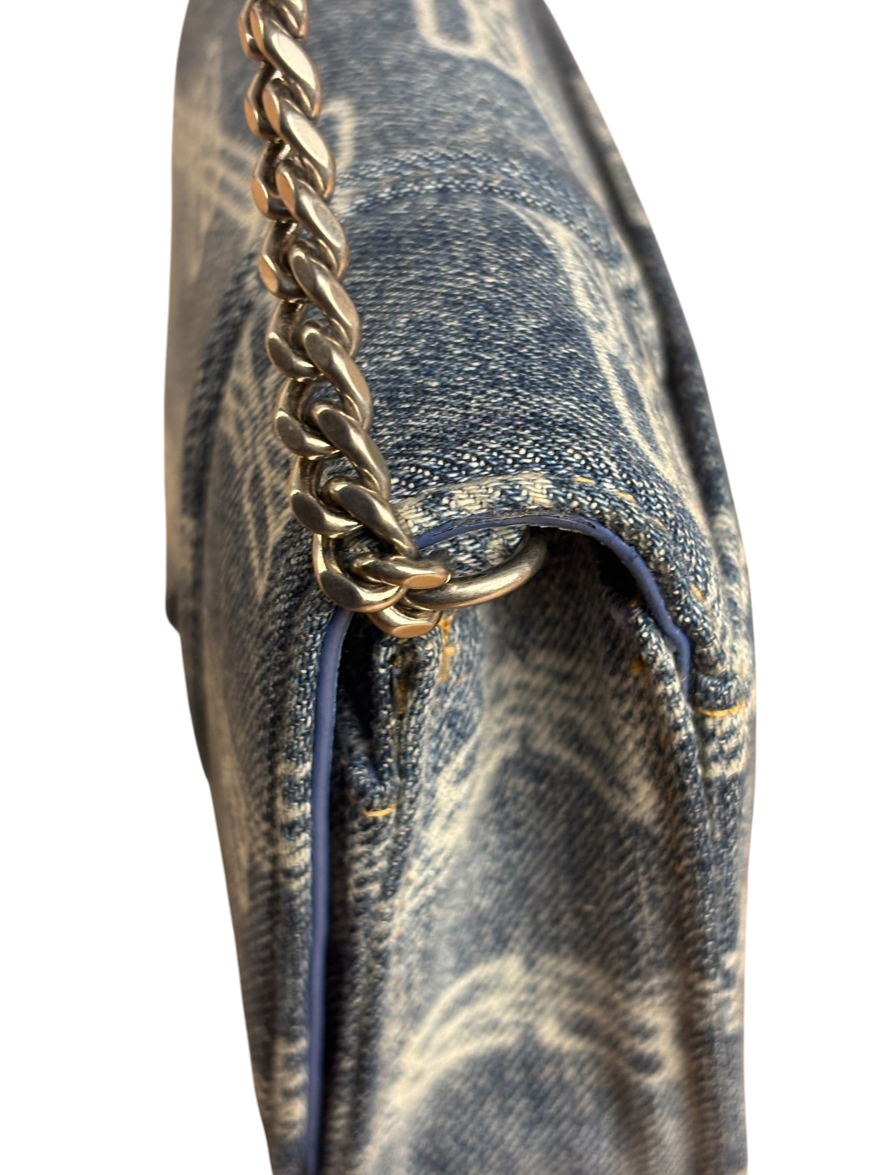 Balenciaga Blue Denim Hourglass Monogram Wallet On Chain