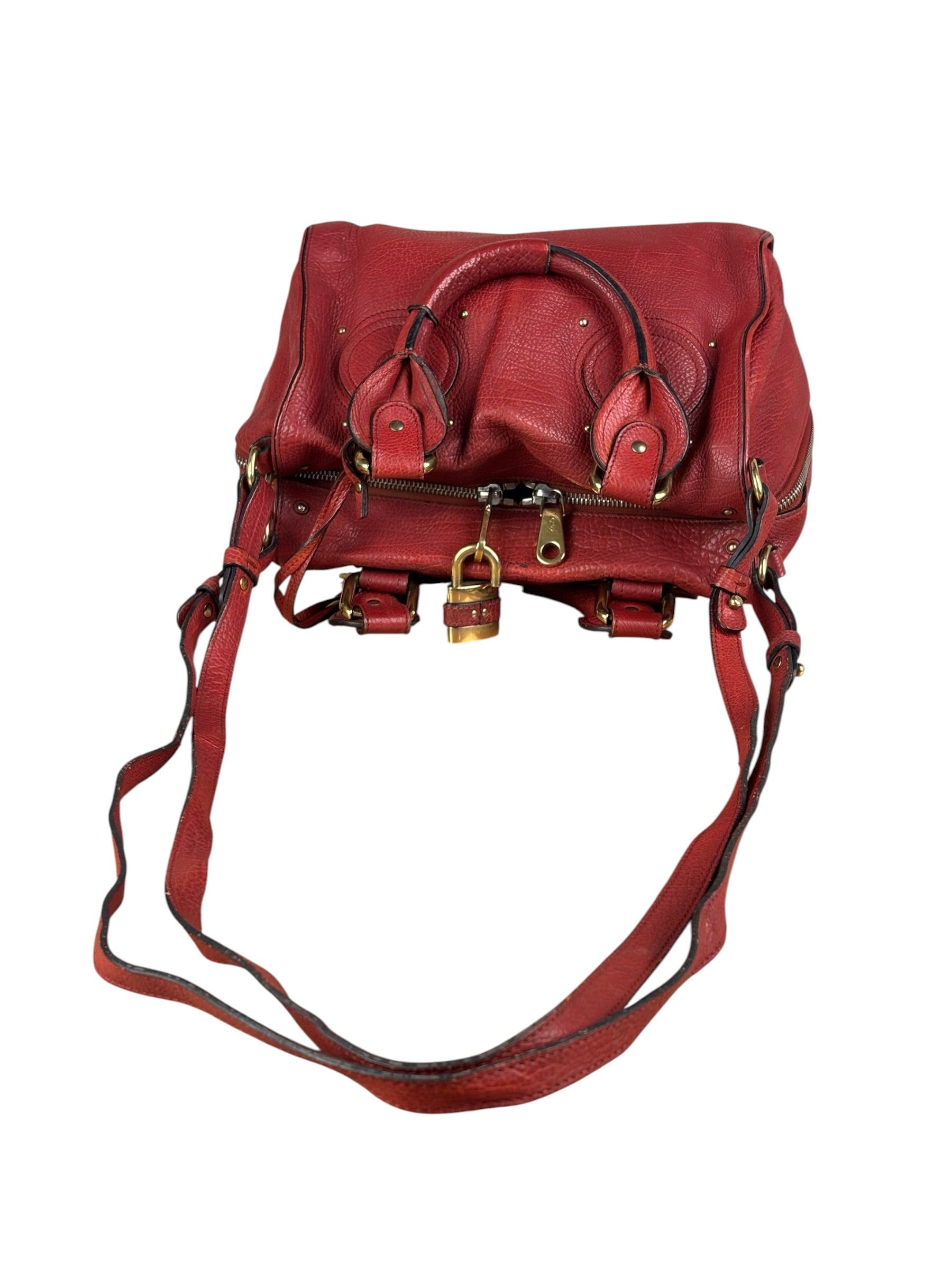 Chloe Red Leather Paddington Medium Satchel Two-Way Bag