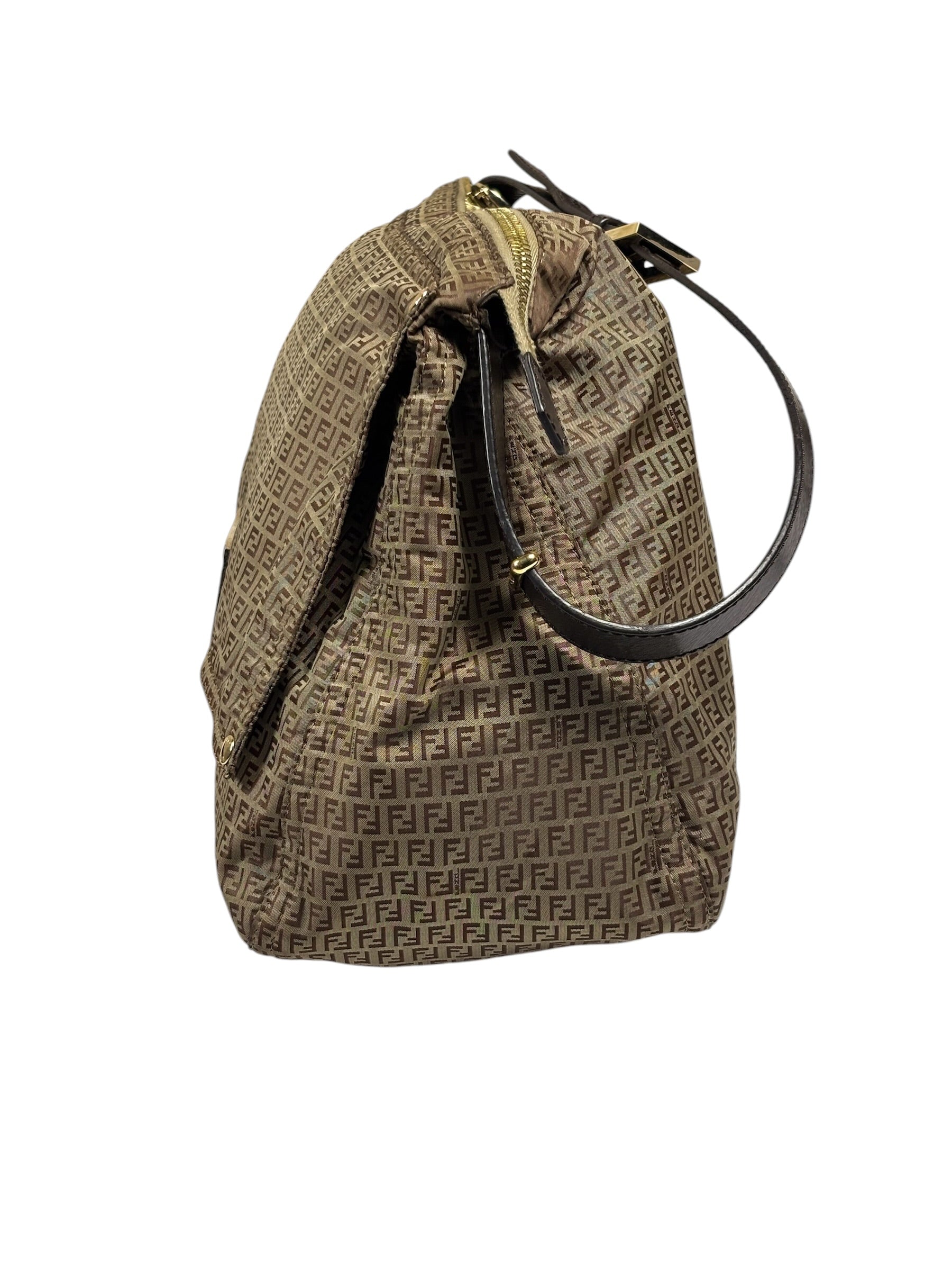 Fendi Brown Leather Trim Zucca Mamma Forever Baguette