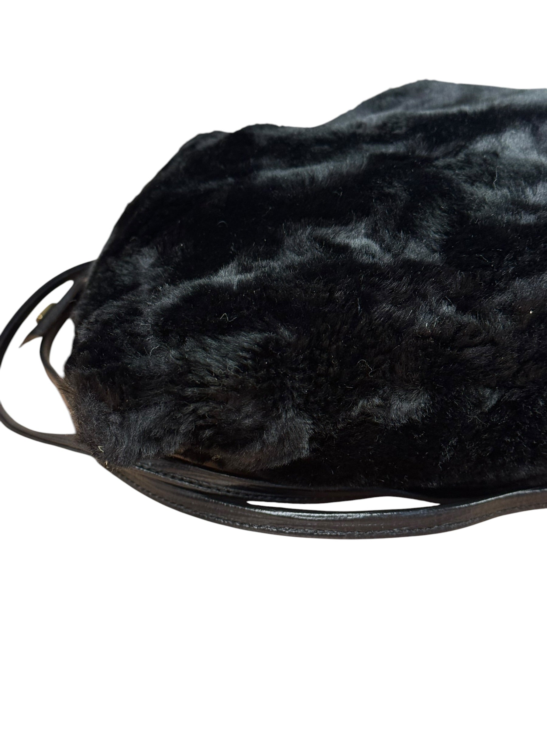 Fendi Black Faux Fur/Leather Trim Pouch