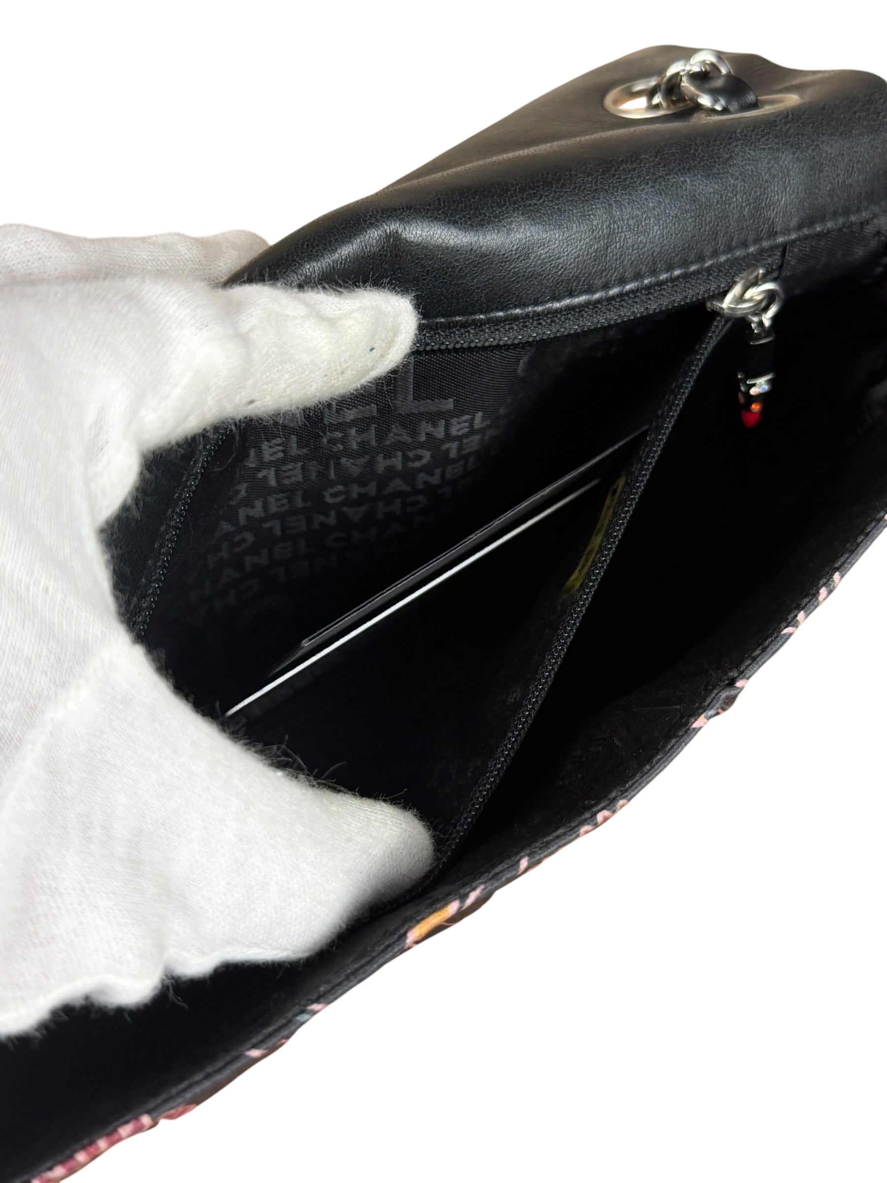 Chanel Lipstick Black Satin Single Flap Bag 2005