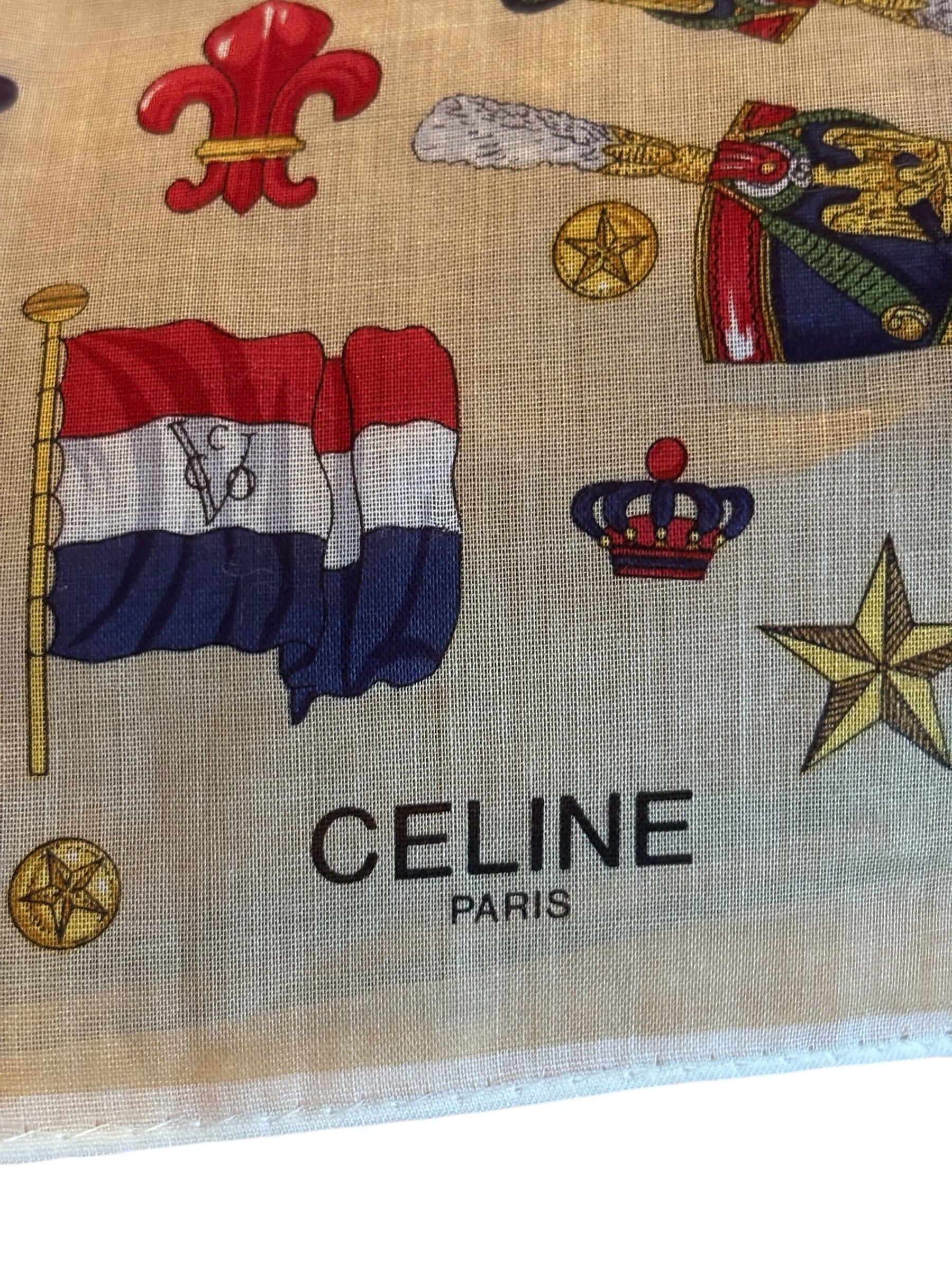Celine Vintage Beige Background Paris Handkerchief