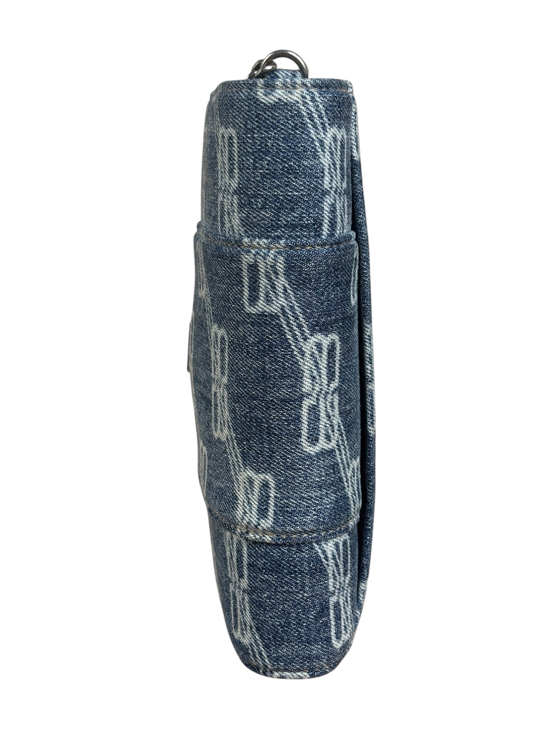 Balenciaga Blue Denim Hourglass Monogram Wallet On Chain