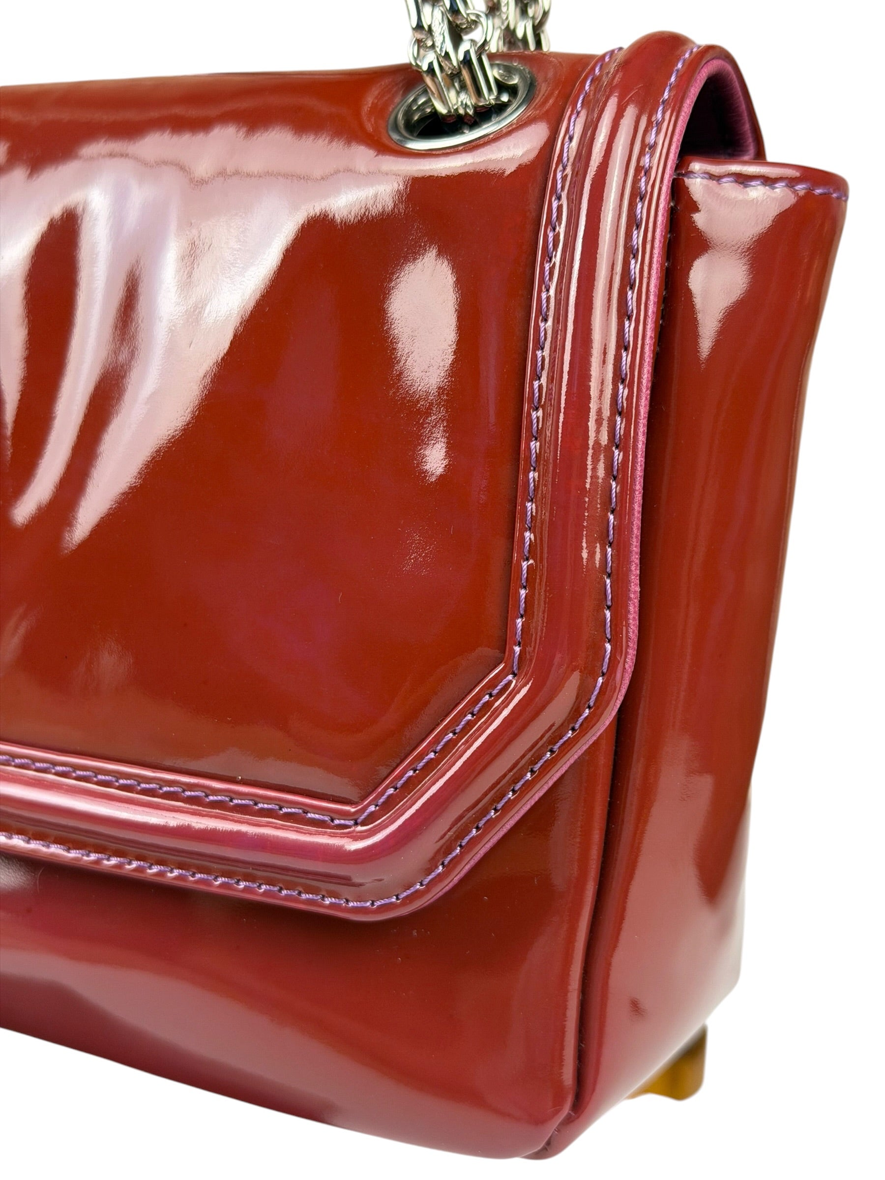 Chanel Burgundy Patent Leather Mademoiselle Bijoux Chain Flap Bag 2008