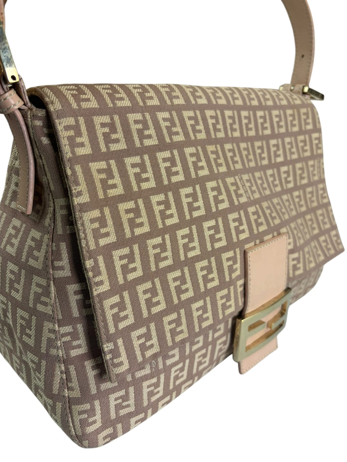Fendi Peach Leather Trim Zucca Mamma Baguette