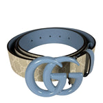 Gucci Belt GG Supreme White with Blue Buckle