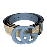 Gucci Belt GG Supreme White with Blue Buckle