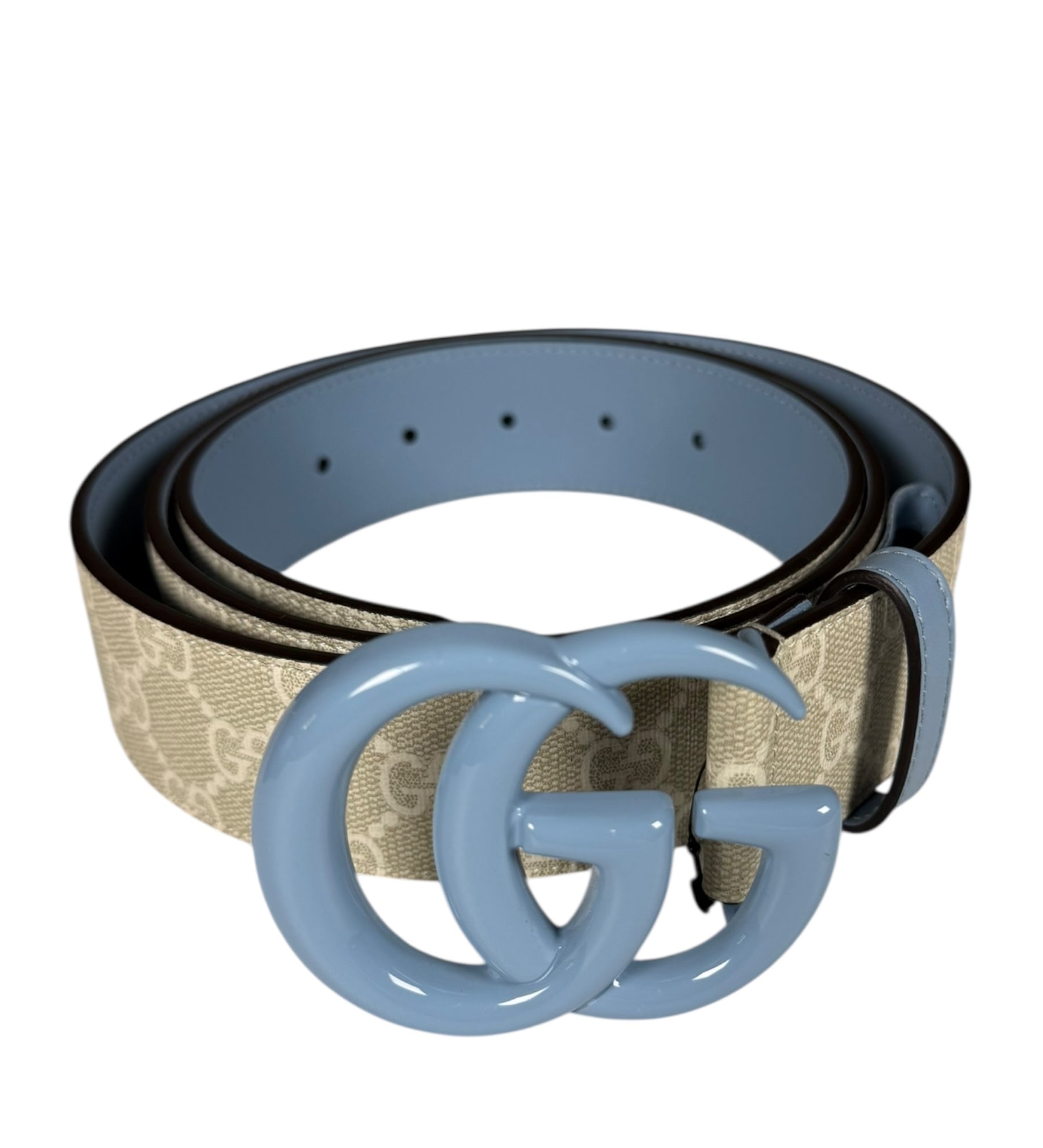 Gucci Belt GG Supreme White with Blue Buckle