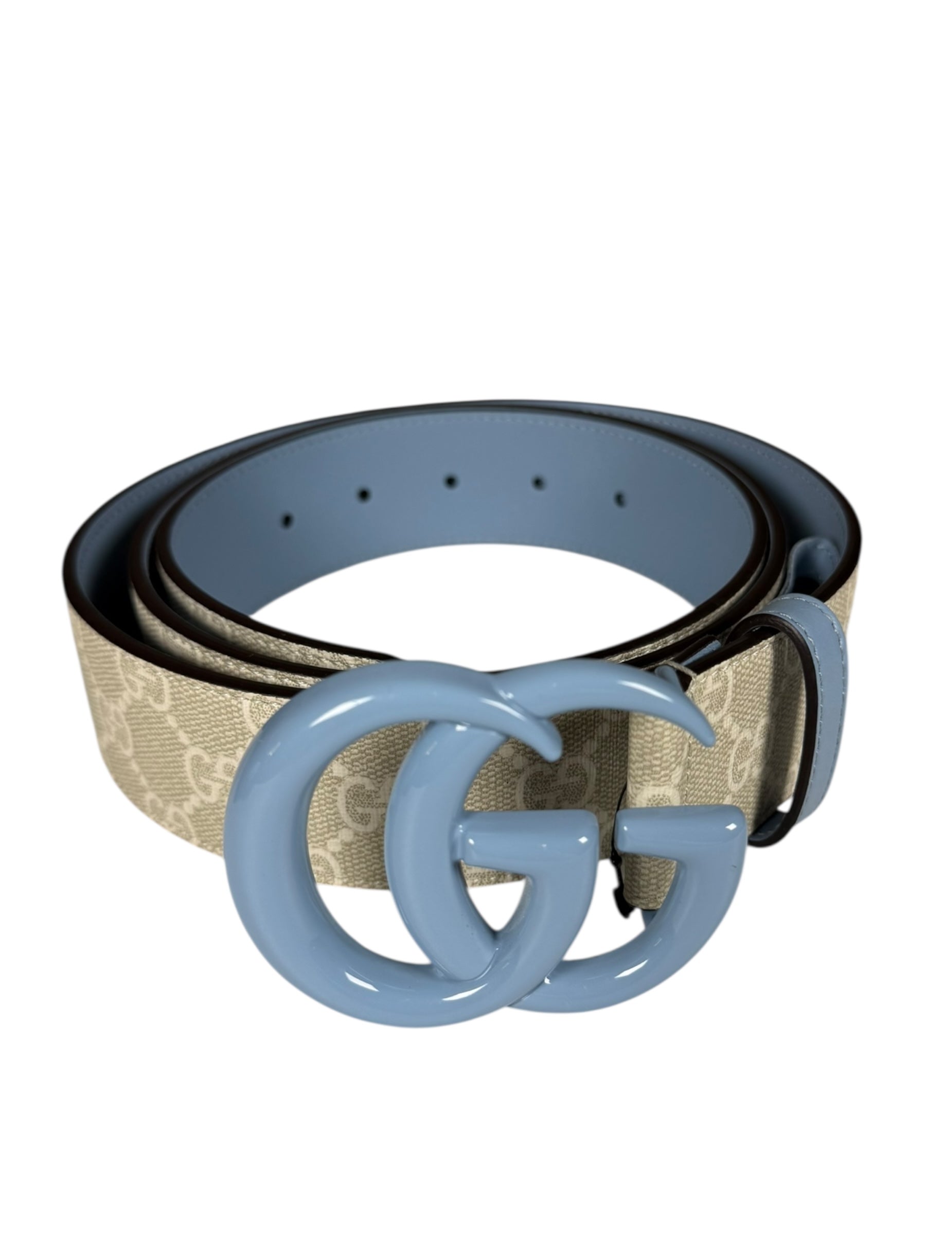 Gucci Belt GG Supreme White with Blue Buckle