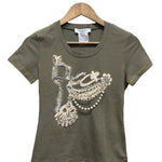Christian Dior Green Short-Sleeve Diamonds/Pearls Studded T-Shirt
