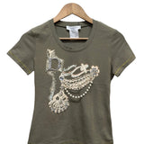 Christian Dior Green Short-Sleeve Diamonds/Pearls Studded T-Shirt