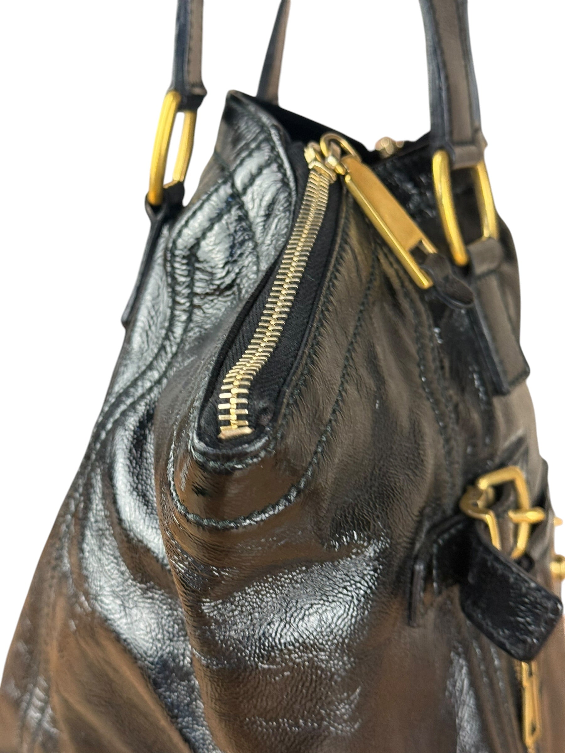 YSL Vintage Black Patent Leather Downtown Handbag