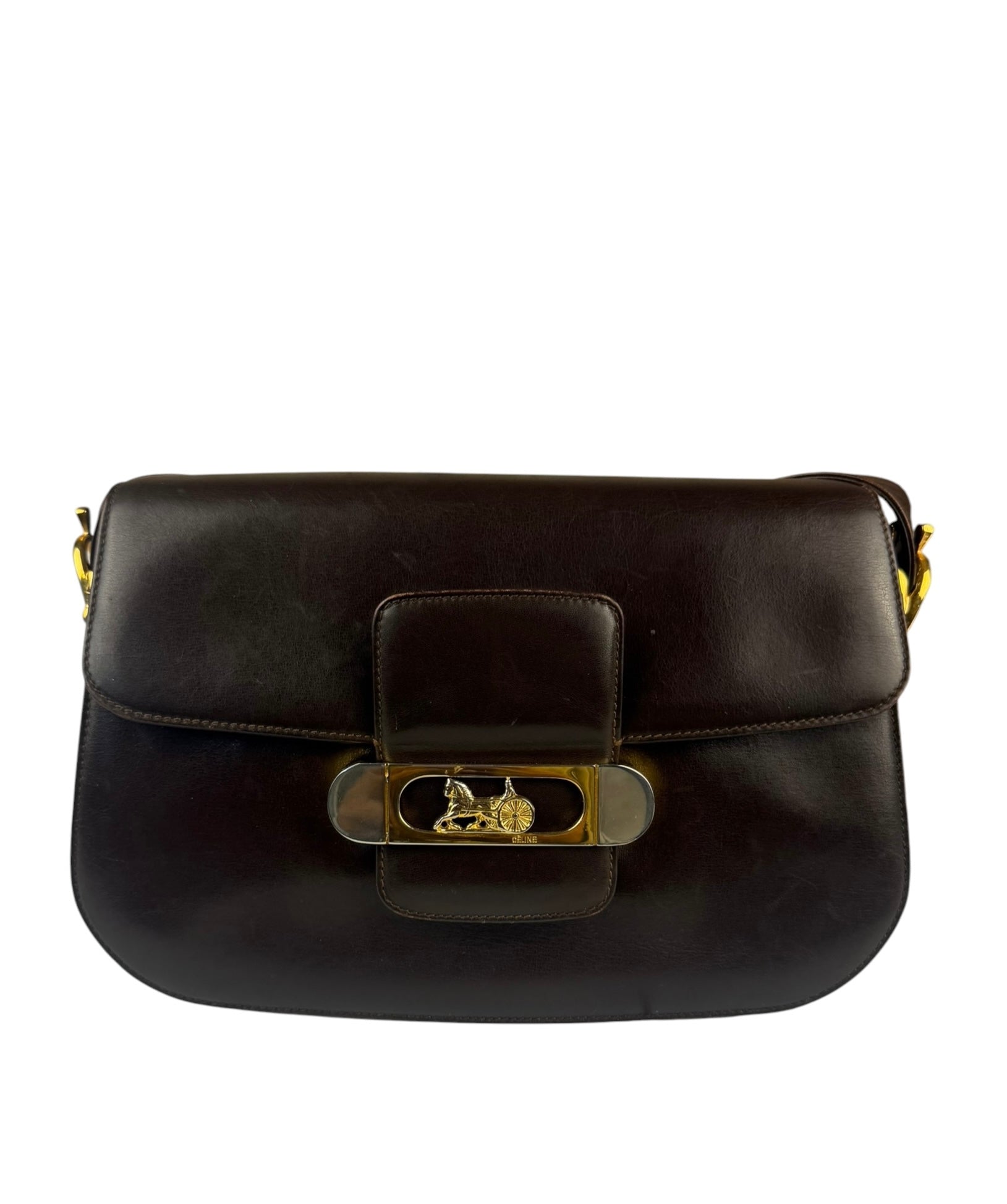 Celine Horse Carriage Dark Brown Leather Shoulder Bag