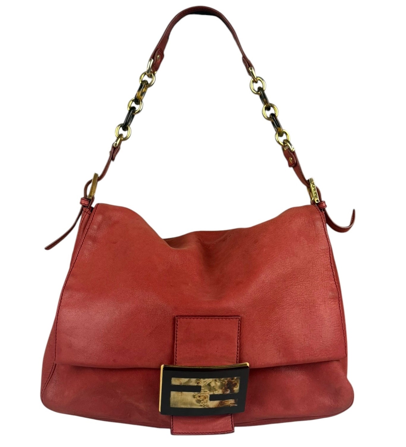 Fendi Red Leather Mamma Baguette Shoulder Bag