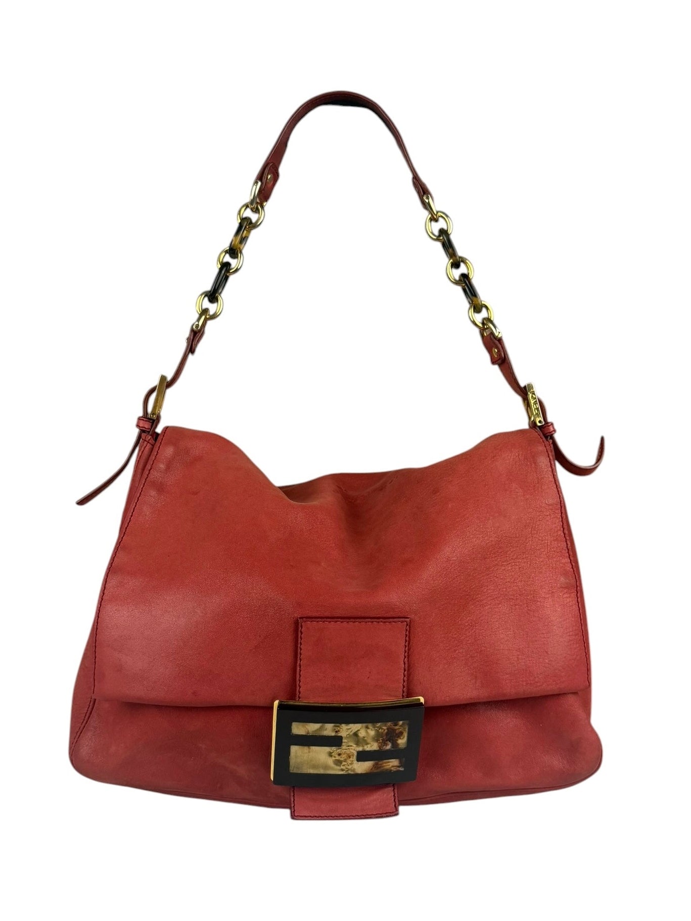 Fendi Red Leather Mamma Baguette Shoulder Bag