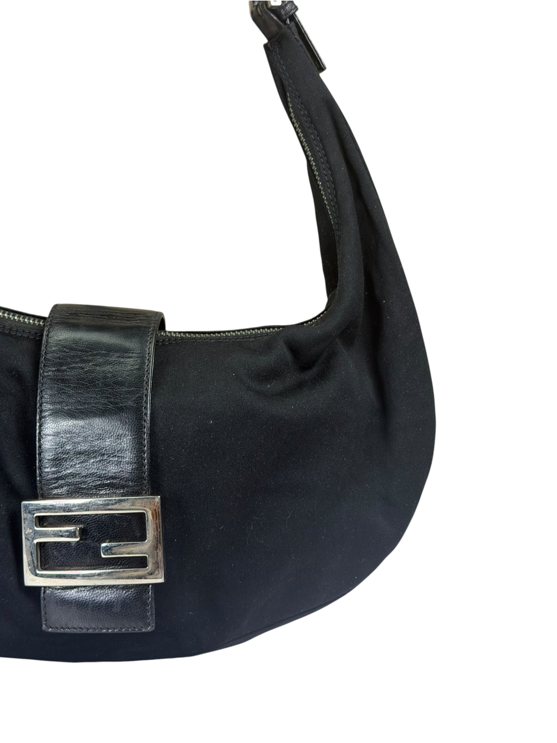 Fendi Black Leather Trim Mamma Baguette