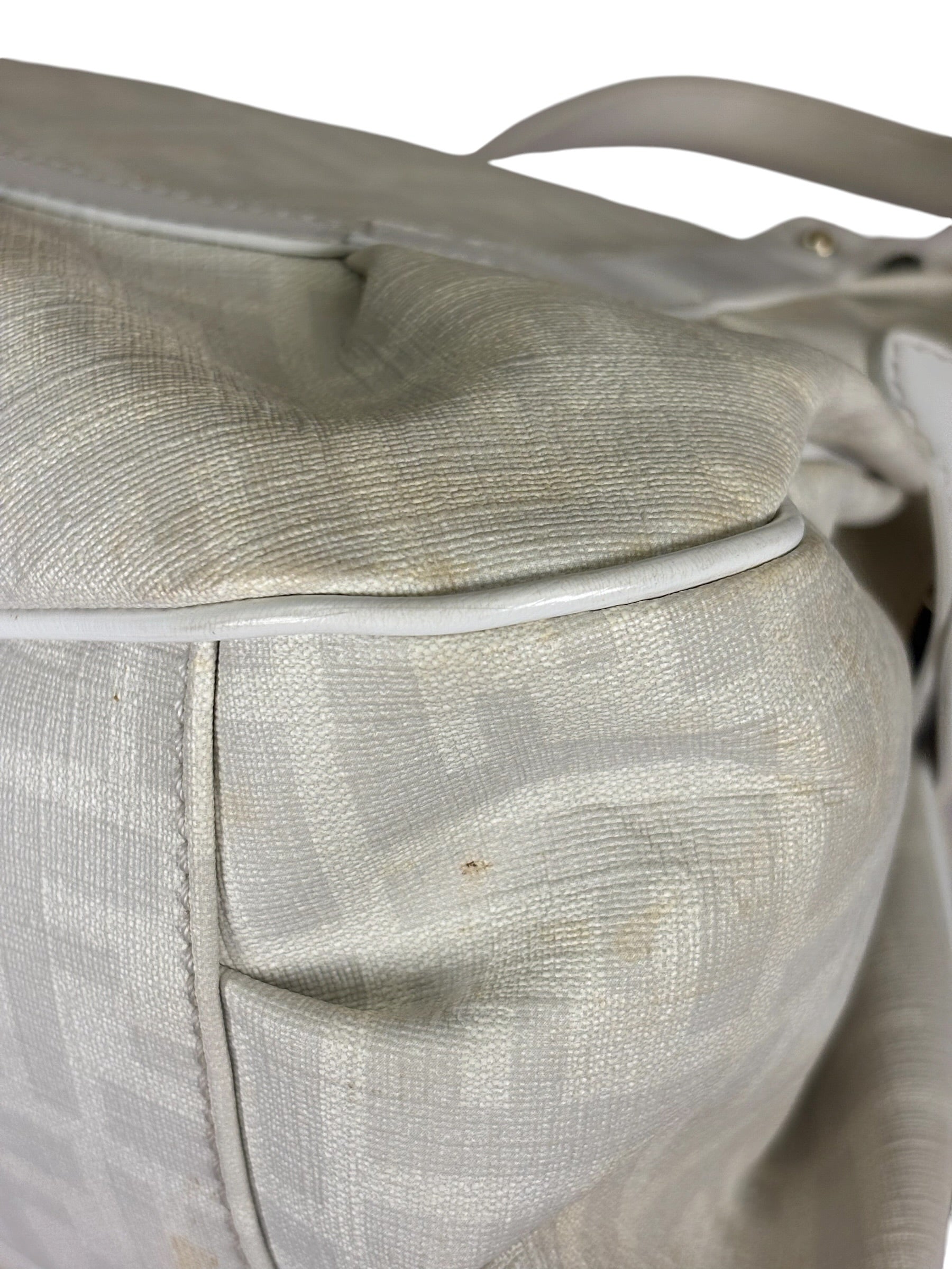 Fendi White Leather PVC Coated Zucca Spalmati Chef Shoulder Bag