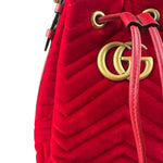 Gucci Red Velvet Leather Trim Marmont Matelasse Bucket Bag