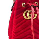 Gucci Red Velvet Leather Trim Marmont Matelasse Bucket Bag